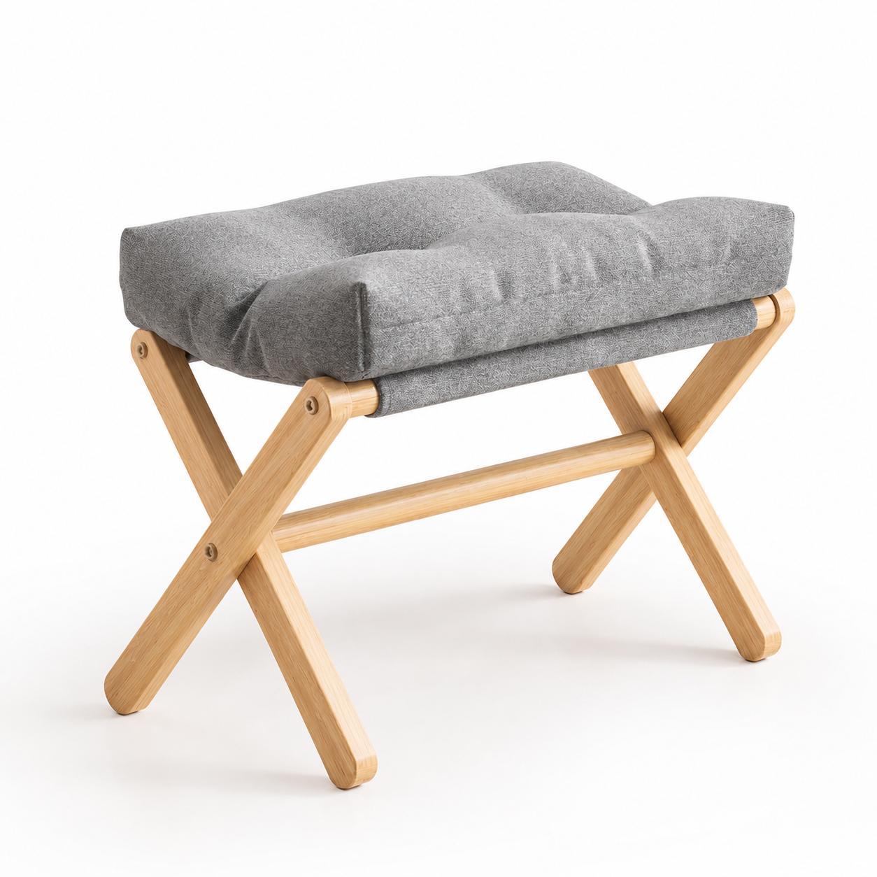 Taburete Plegable de Madera con Cojín Base en X Azul