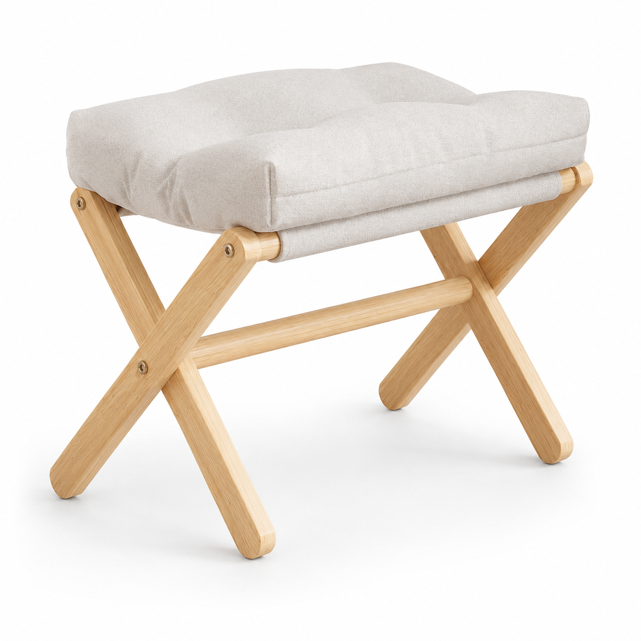 Taburete Plegable de Madera con Cojín Base en X Azul
