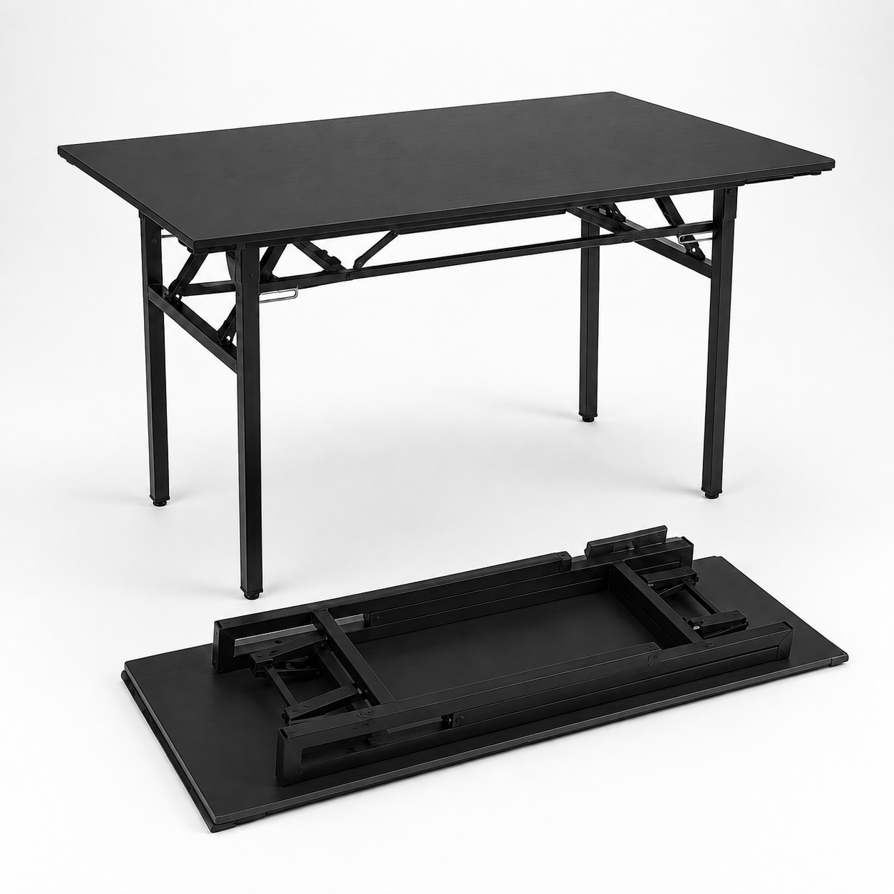 Mesa Plegable Rectangular Halan – Tablero MDF, Estructura De Acero Negro, 3 Tamaños y 2 Colores