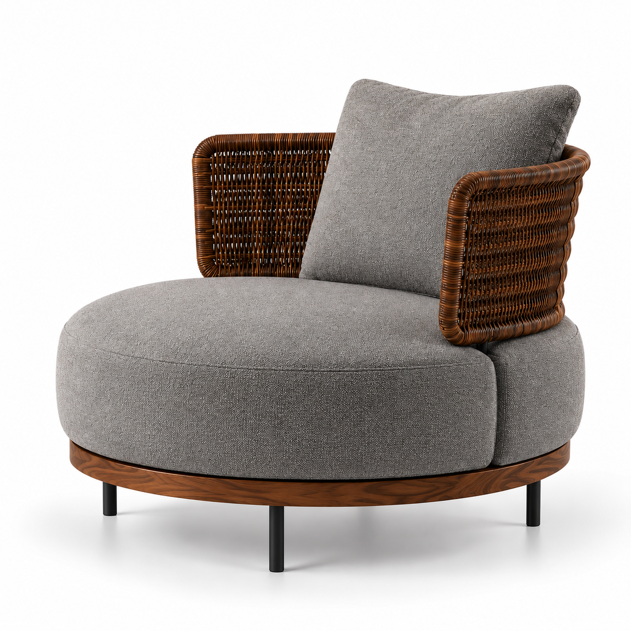 Sillón Individual de Exterior con Cojines y Brazos Trenzados – Coleccion Vianey | Gris | CASA PUNTO