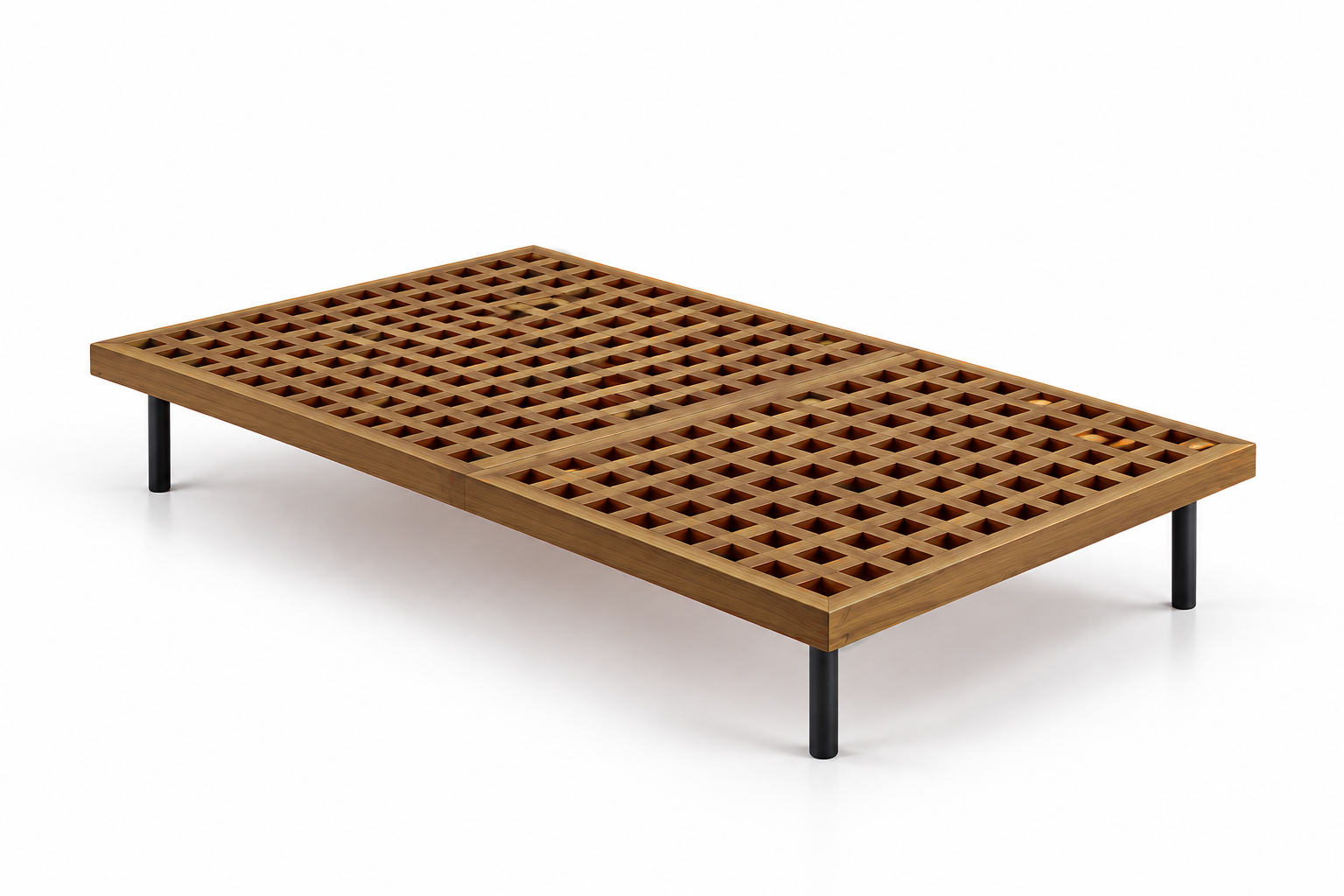 Mesa de Centro Rectangular para Exterior, 160 x 80 cm, Cubierta de Rejilla, Coleccion Clash/Vianey  | Café y Negro | CASA PUNTO