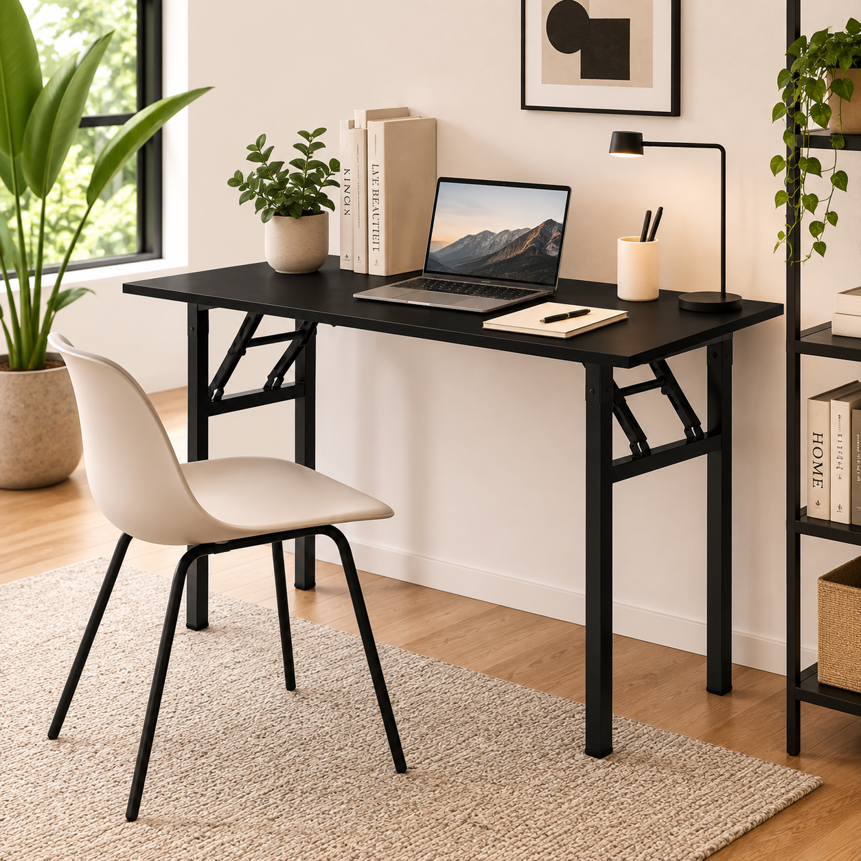 Mesa Plegable Rectangular Halan – Tablero MDF, Estructura De Acero Negro, 3 Tamaños y 2 Colores