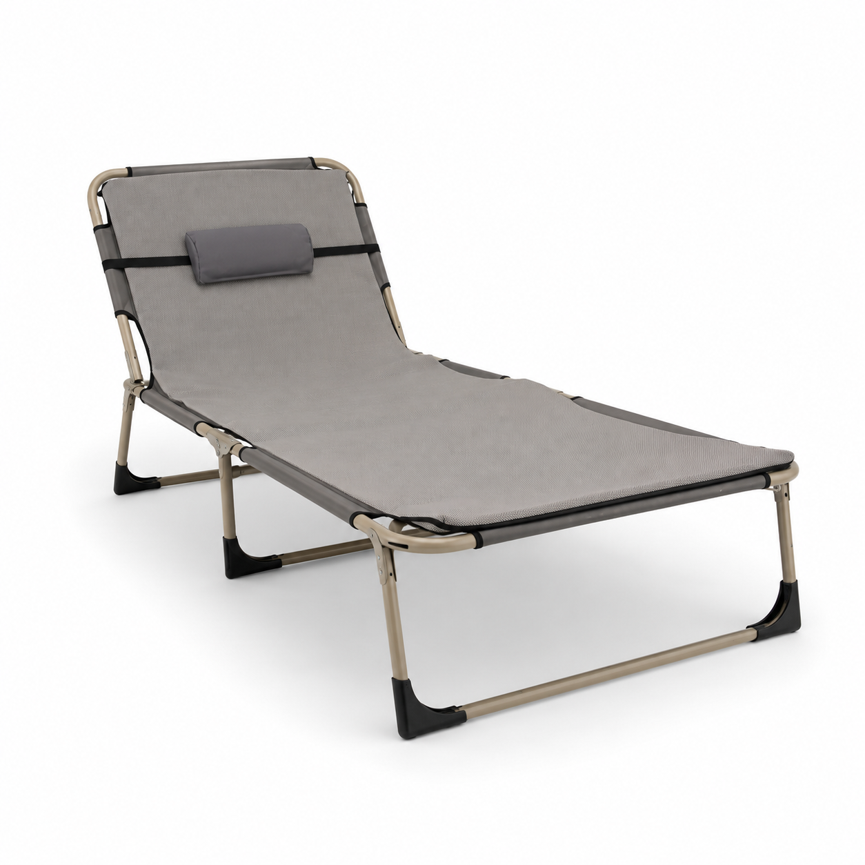 Camastro Reclinable Plegable Ayea – Malla Gris Claro, Estructura Metálica, Almohada Incluida
