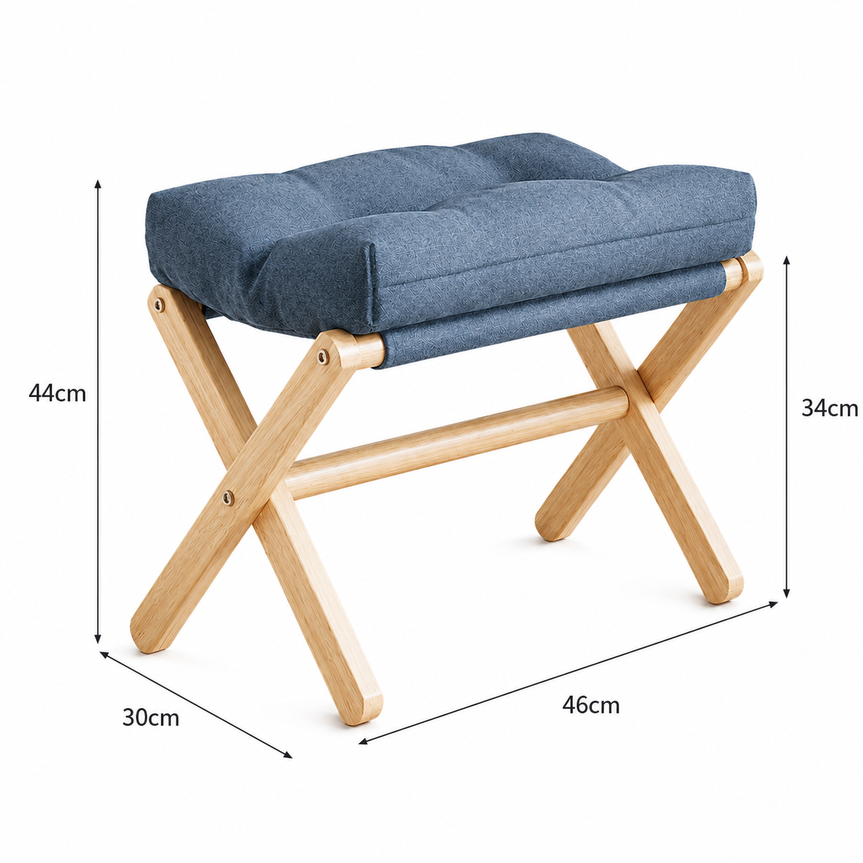 Taburete Plegable de Madera con Cojín Base en X Azul