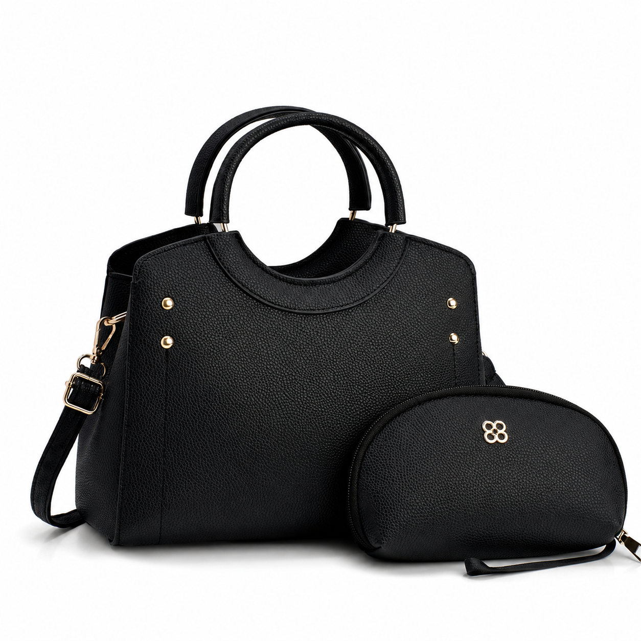 Set bolsa tote Cecilia de piel sintética con cosmetiquera — herrajes dorados