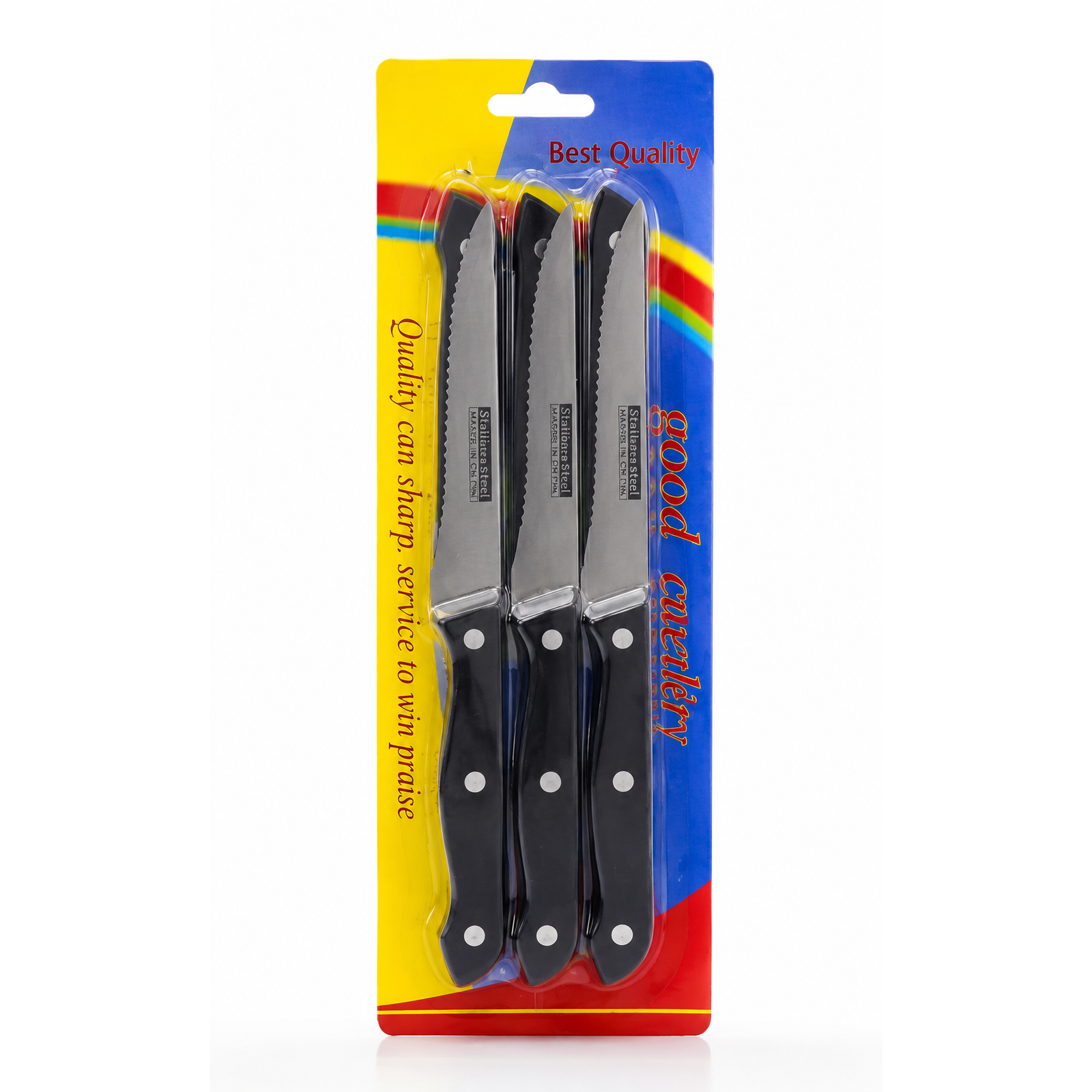 Juego de 6 cuchillos dentados para carne Volza - Mangos negros con triple remache