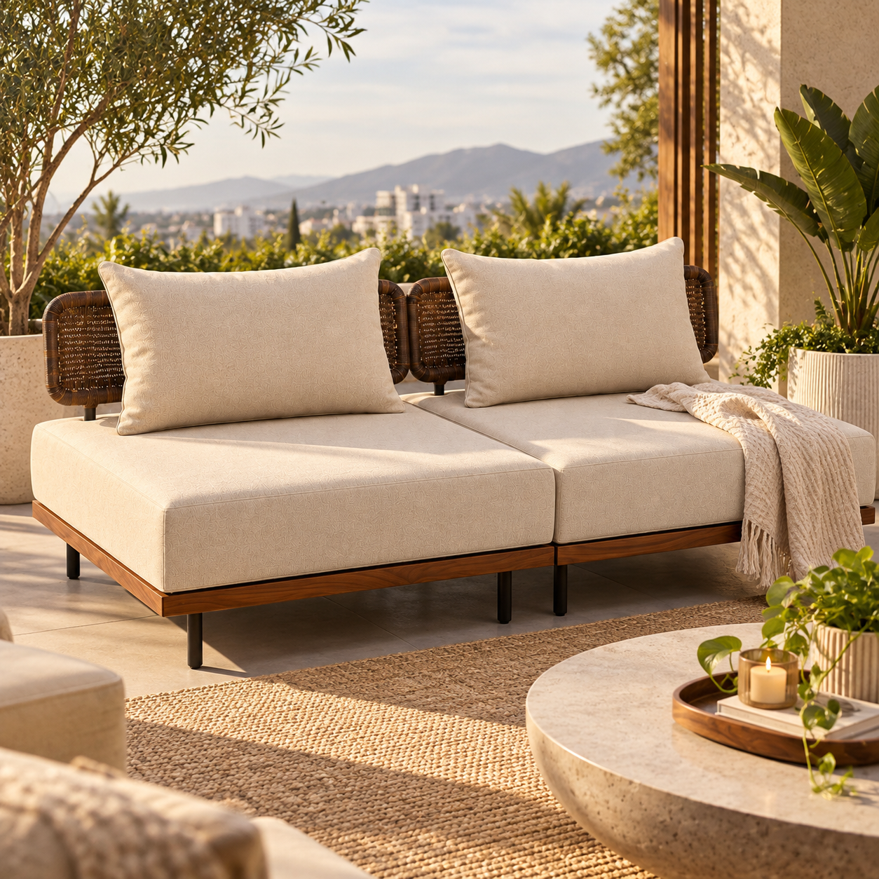 Sillones Modulares para Exterior con Asientos Acolchados y Cojines Coleccion Clash | Beige y Café | CASA PUNTO