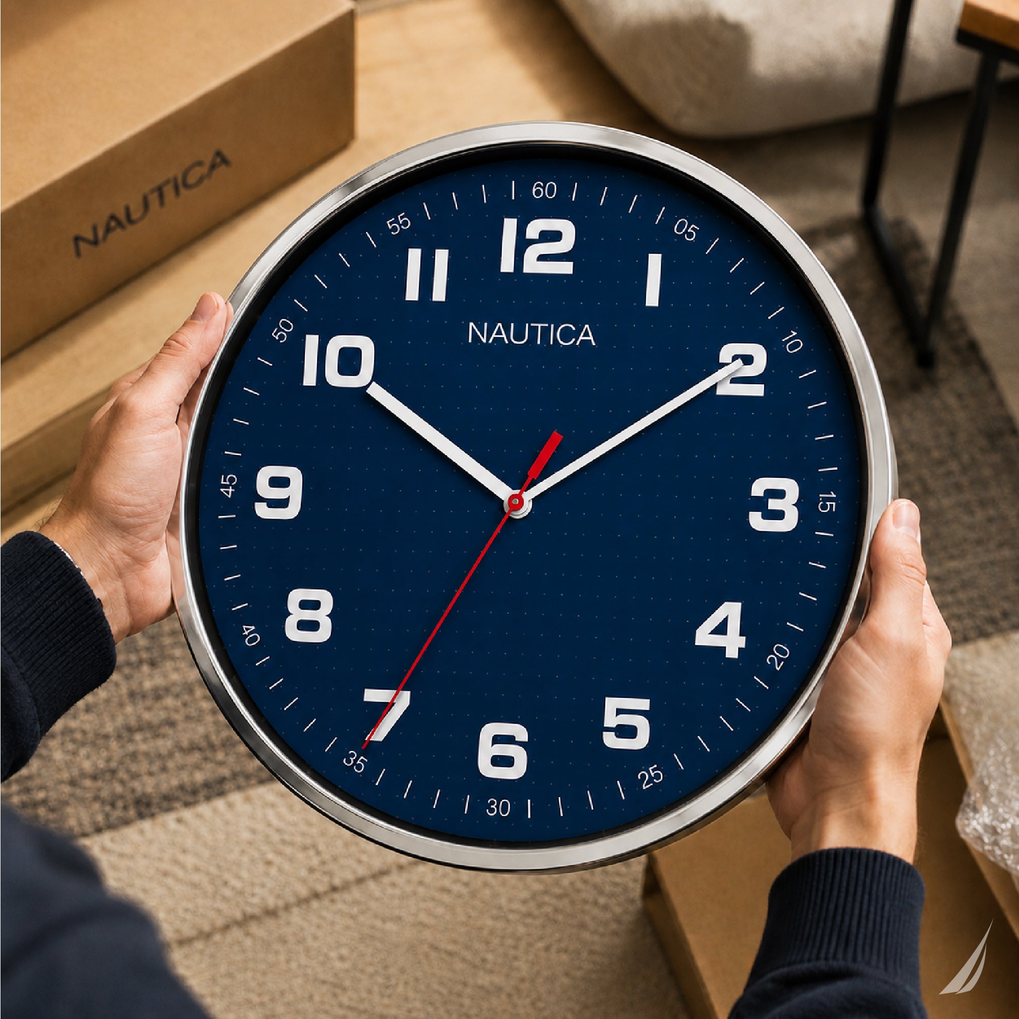 Reloj Pared Nautica Madera Elegante Decorativo Silencioso