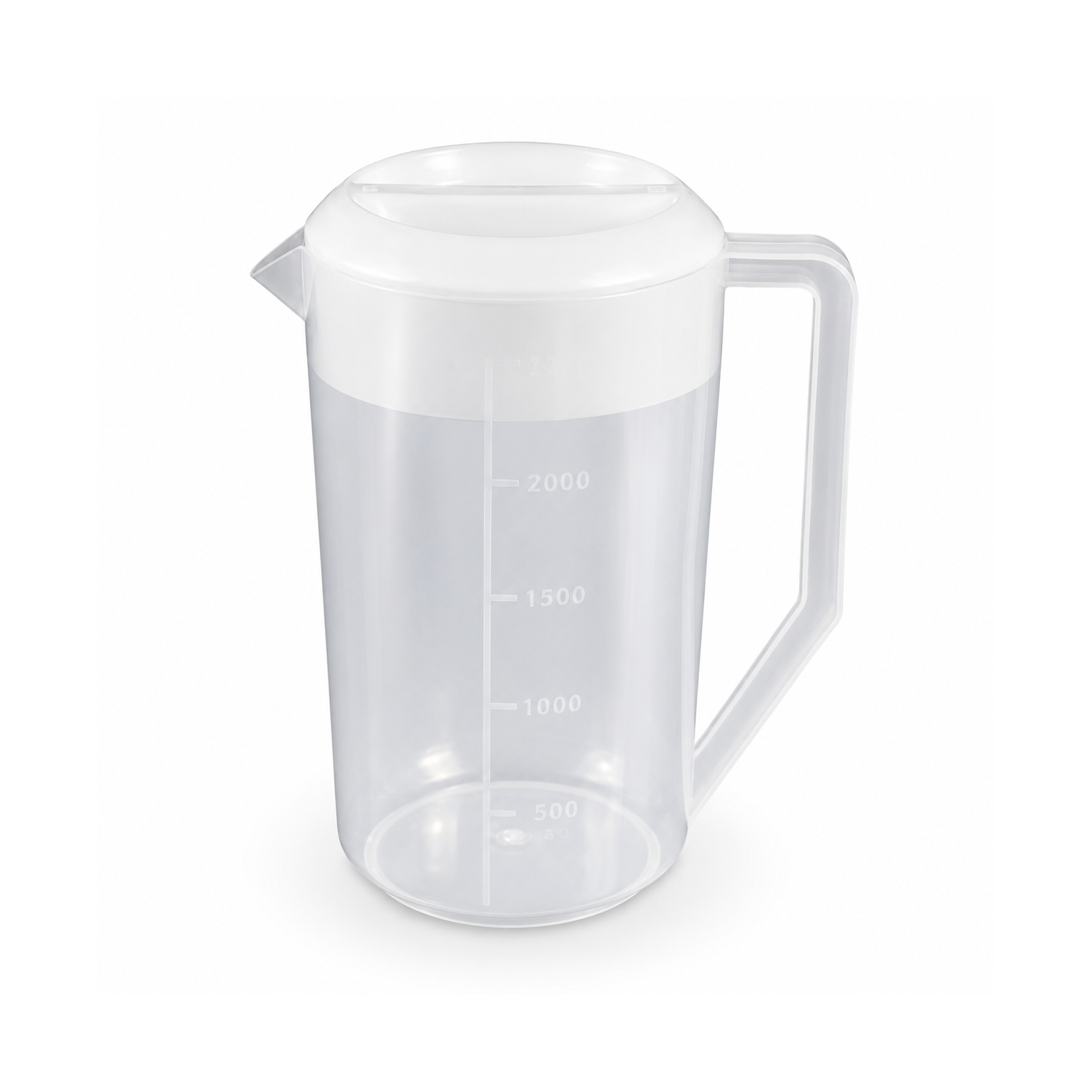 Jarra medidora de plástico con tapa y escala Myriam — 2000 ml o 2500 ml, transparente