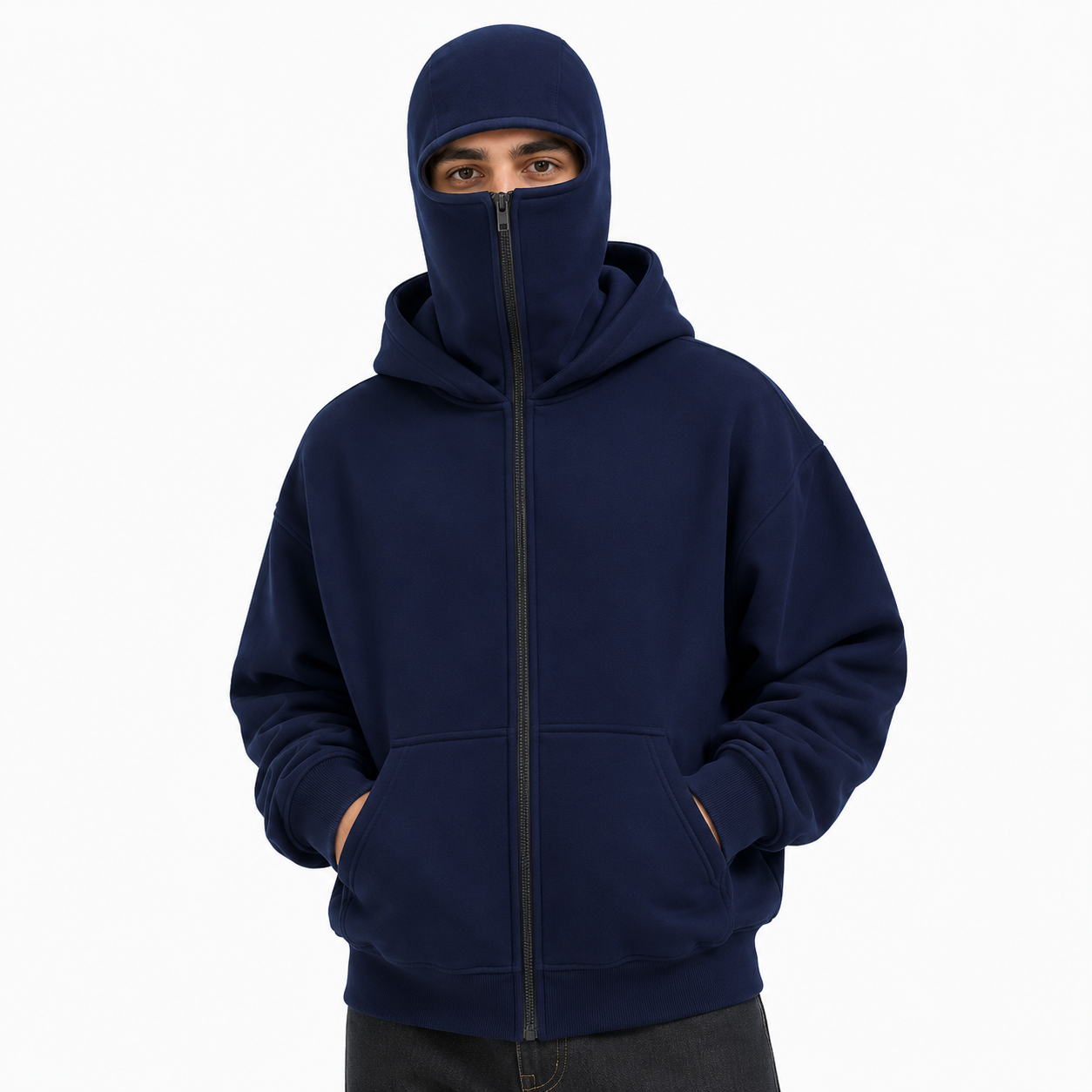 Chamarra Hoodie Oversized con Capucha Balaclava Integrada para Hombre