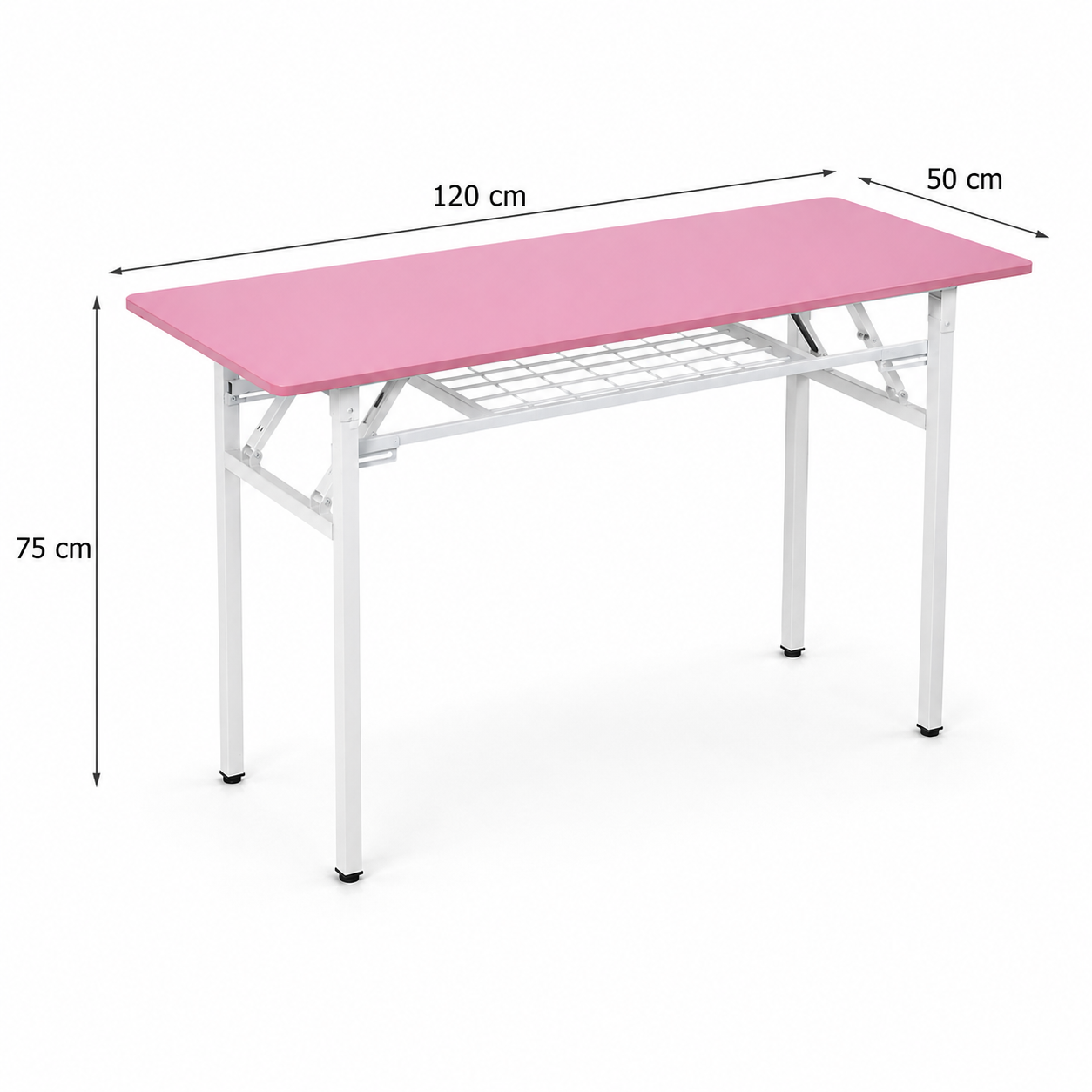 Mesa Plegable Con Repisa Inferior Stella – Tablero MDF Rosa, Estructura Blanca, 3 Tamaños