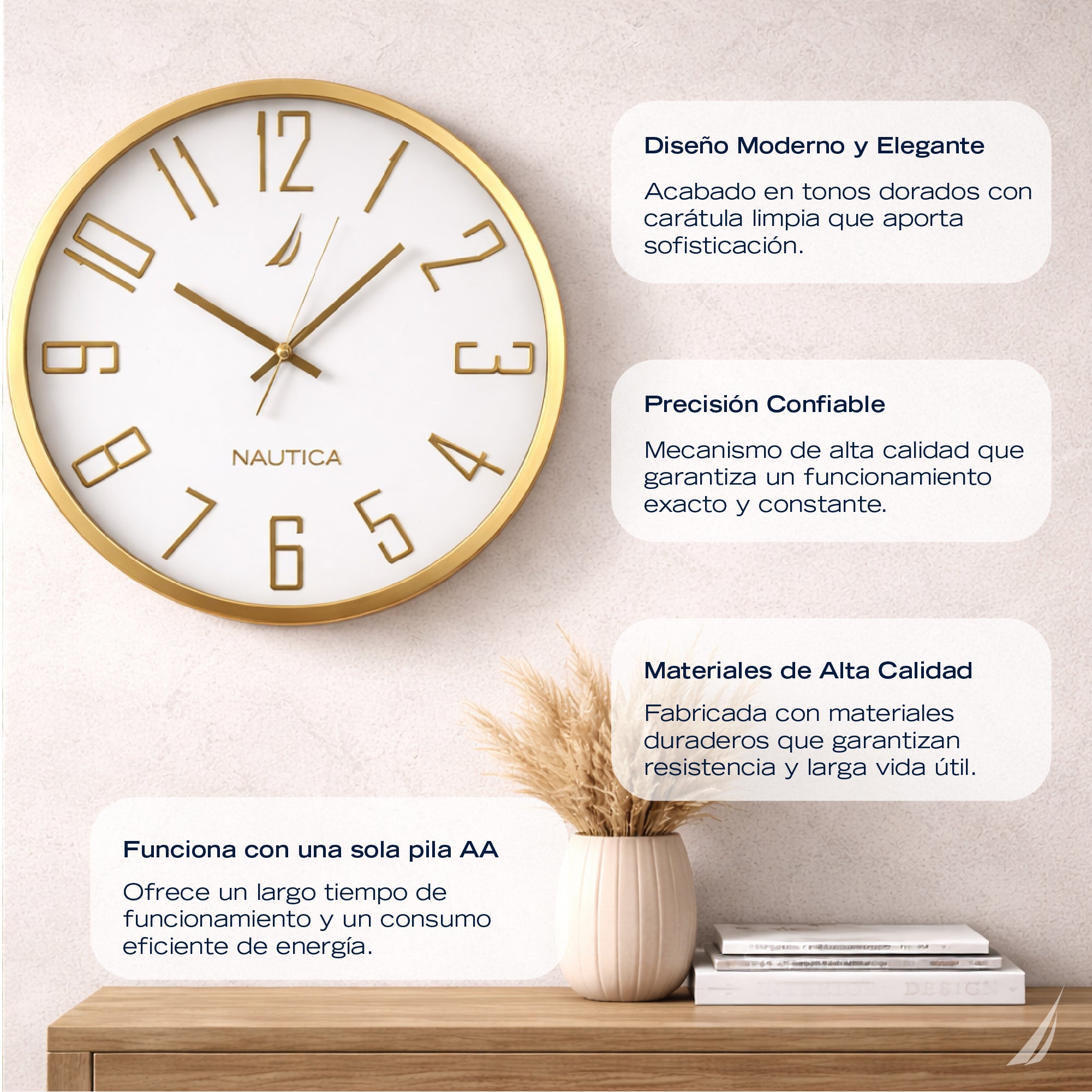 Reloj De Pared Nautica Moderno Elegante Decorativo Silencioso