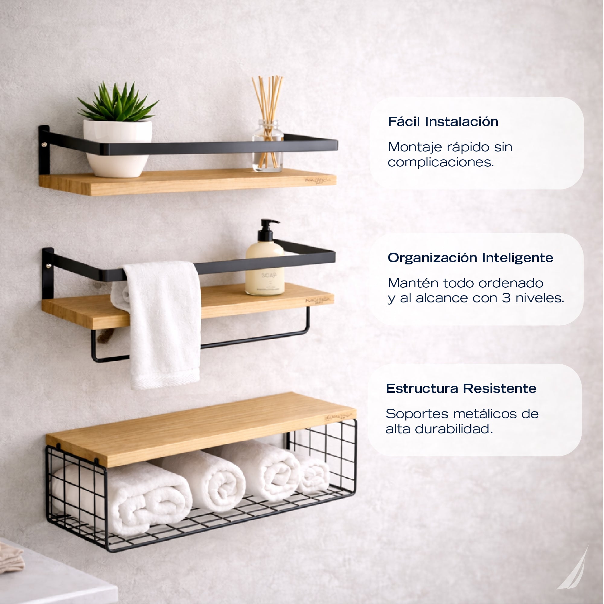 3 Repisas Nautica Estantes Flotantes Hogar Baño Decorativas