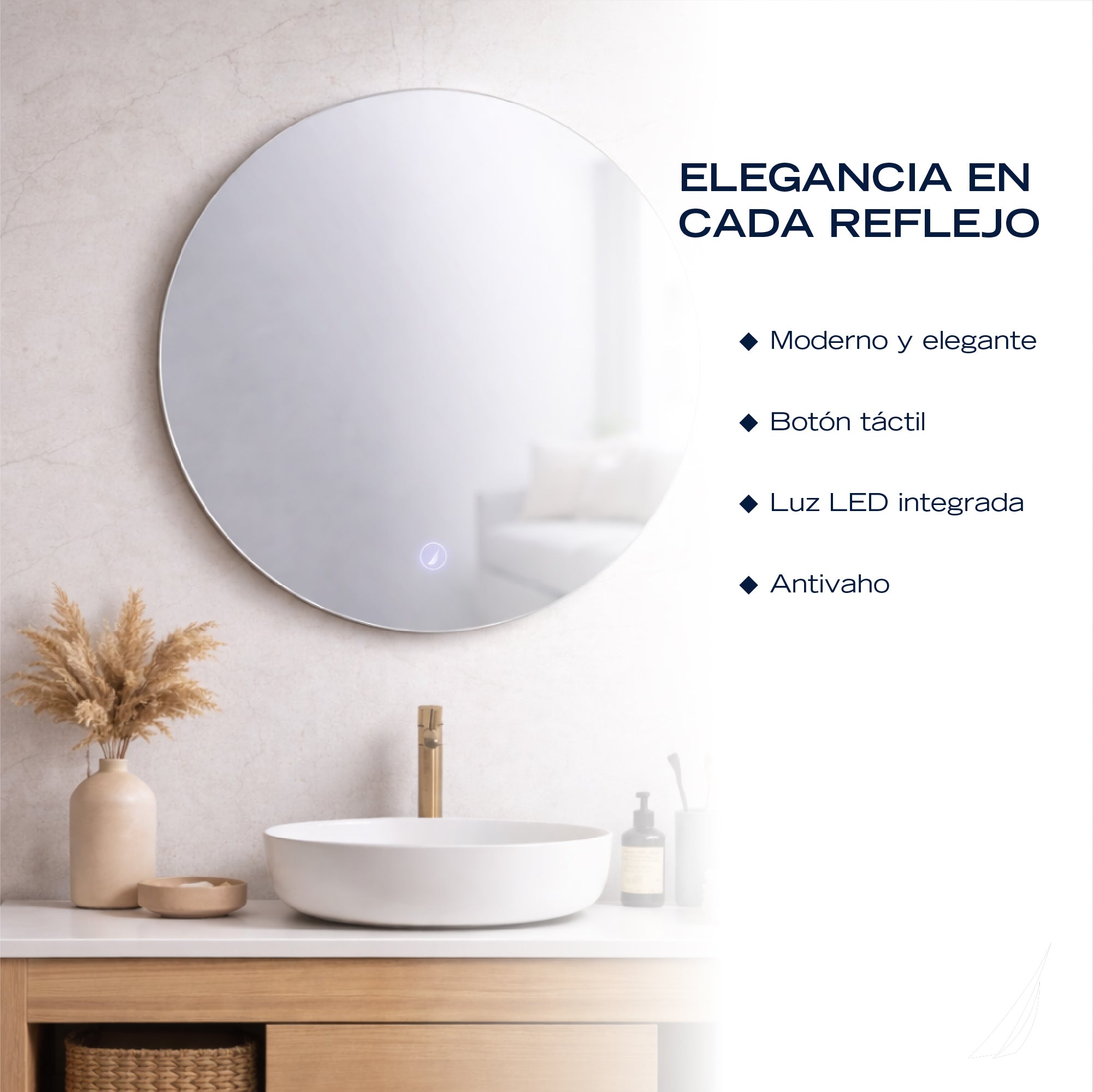 Espejo Nautica Redondo LED Tactil Antiempañante 60cm Lujo