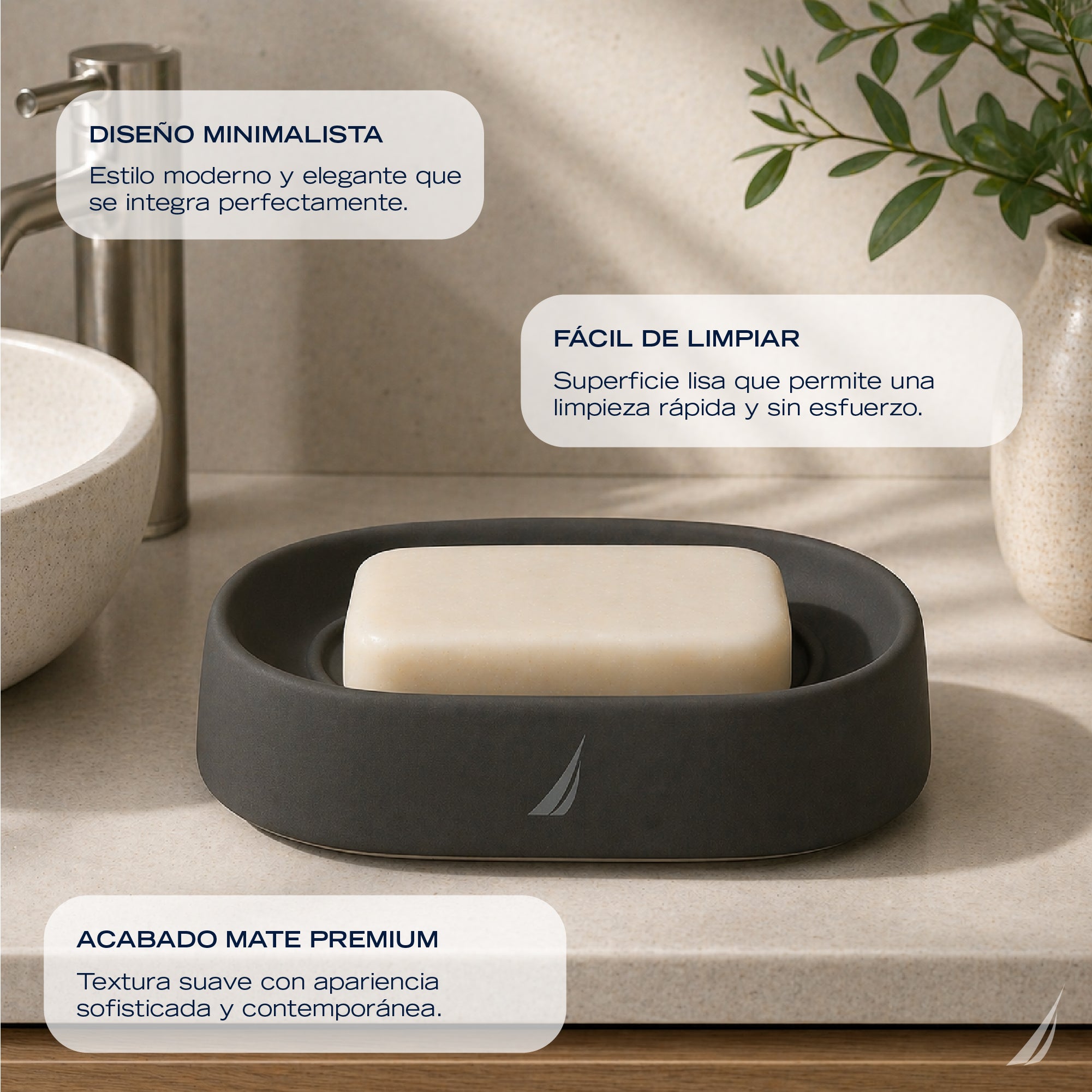 Jabonera Nautica Antideslizante Baño Moderna Elegante Fina