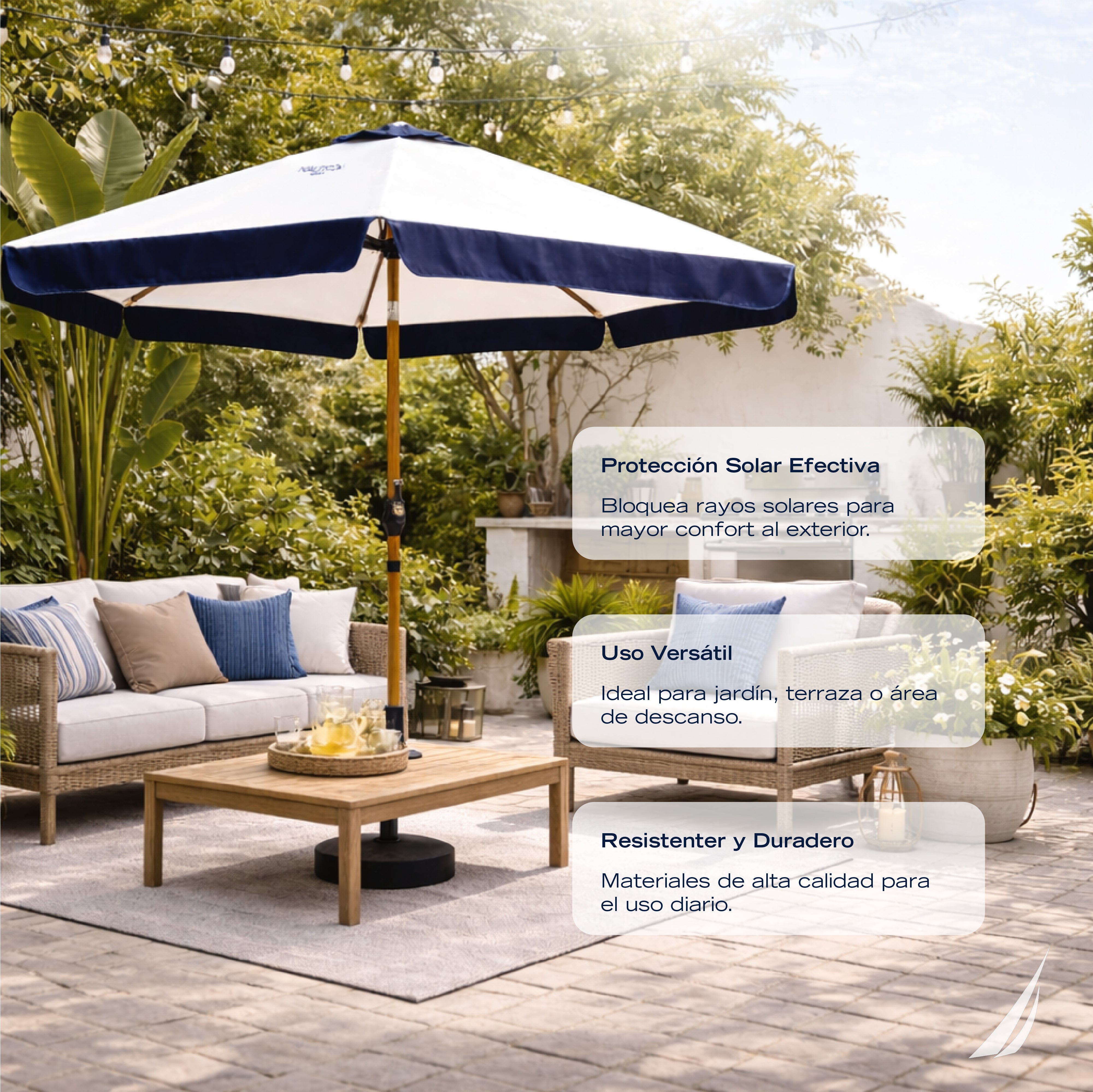 Sombrilla Nautica Amplia Jardin Playa Patio Terraza Exteriores