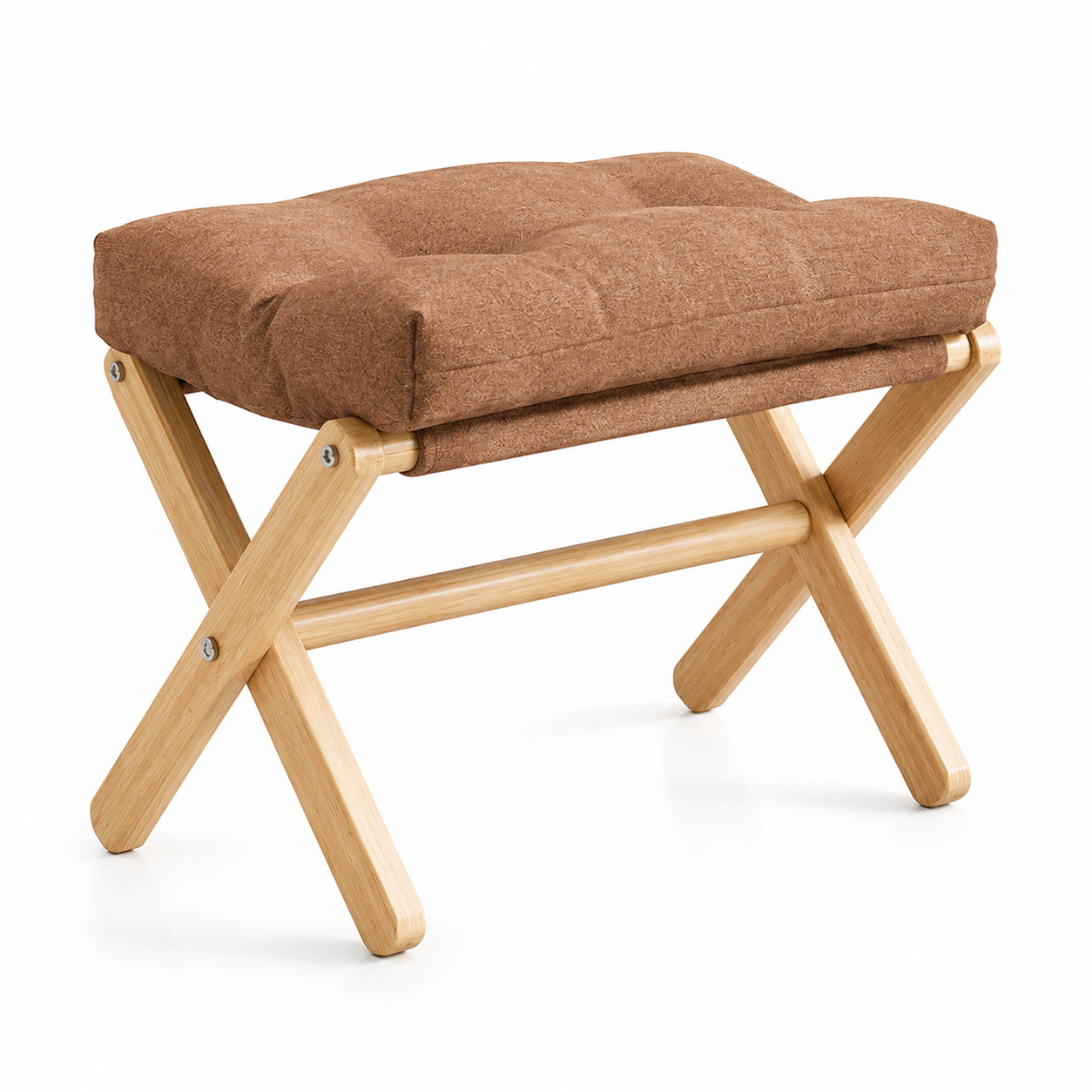 Taburete Plegable de Madera con Cojín Base en X Azul
