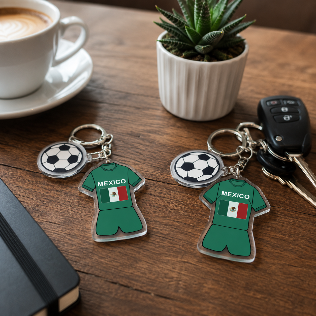 Llavero acrílico Futbol Mexico — jersey + balón