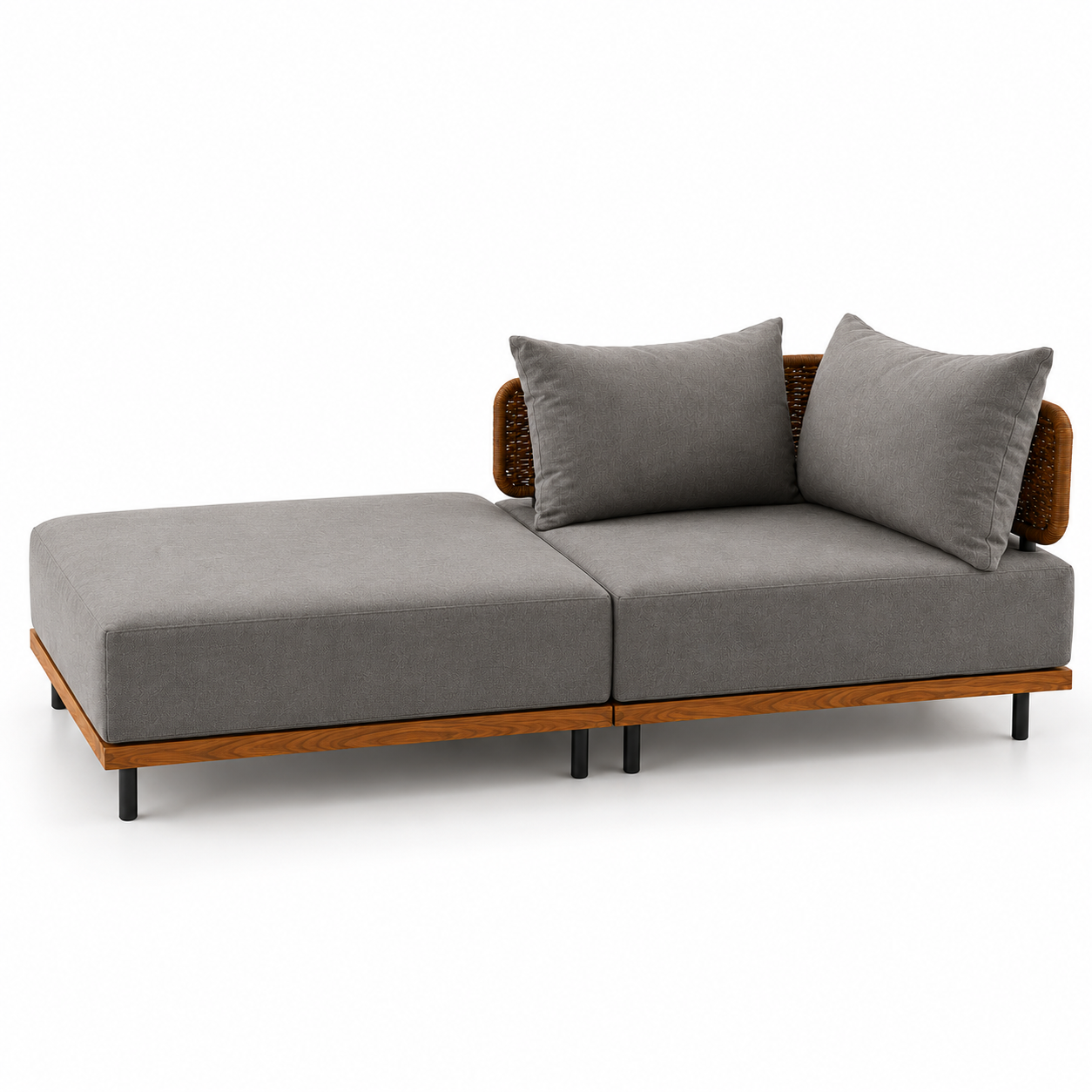 Sillón Modular de Exterior con Reposapiés y Cojines – Coleccion Vianey | Gris y Café | CASA PUNTO