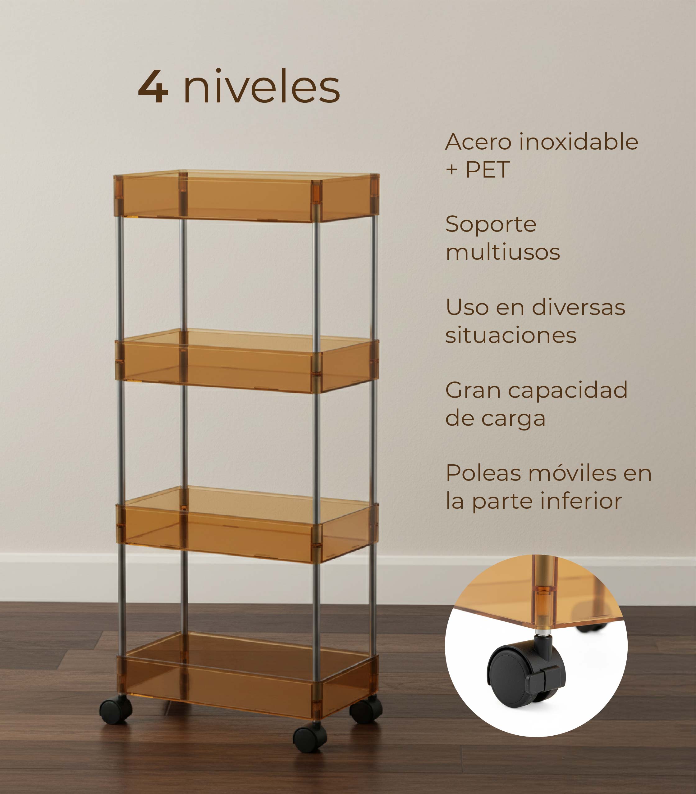 Carrito rodante delgado de 4 niveles Dulce - Organizador de almacenamiento con ruedas
