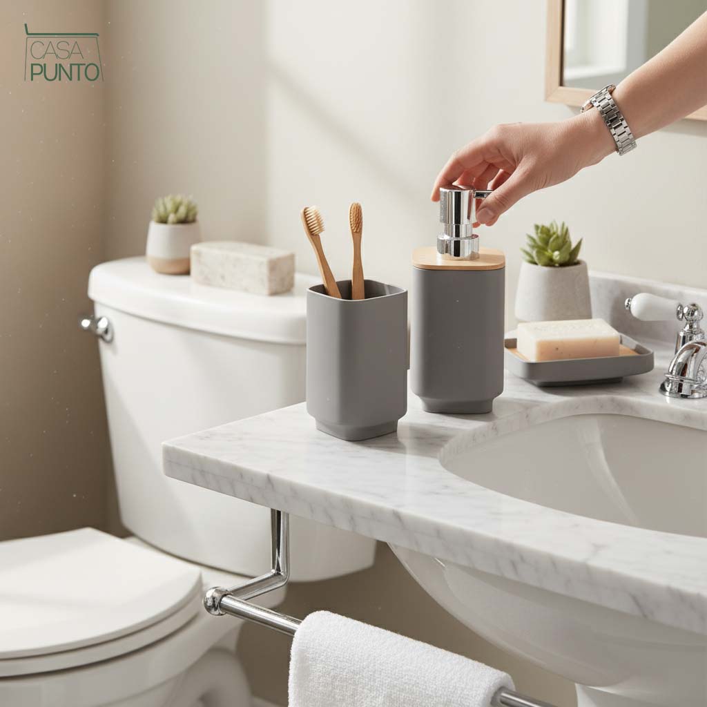 Juego de accesorios de baño de bambú de 6 piezas Hugi