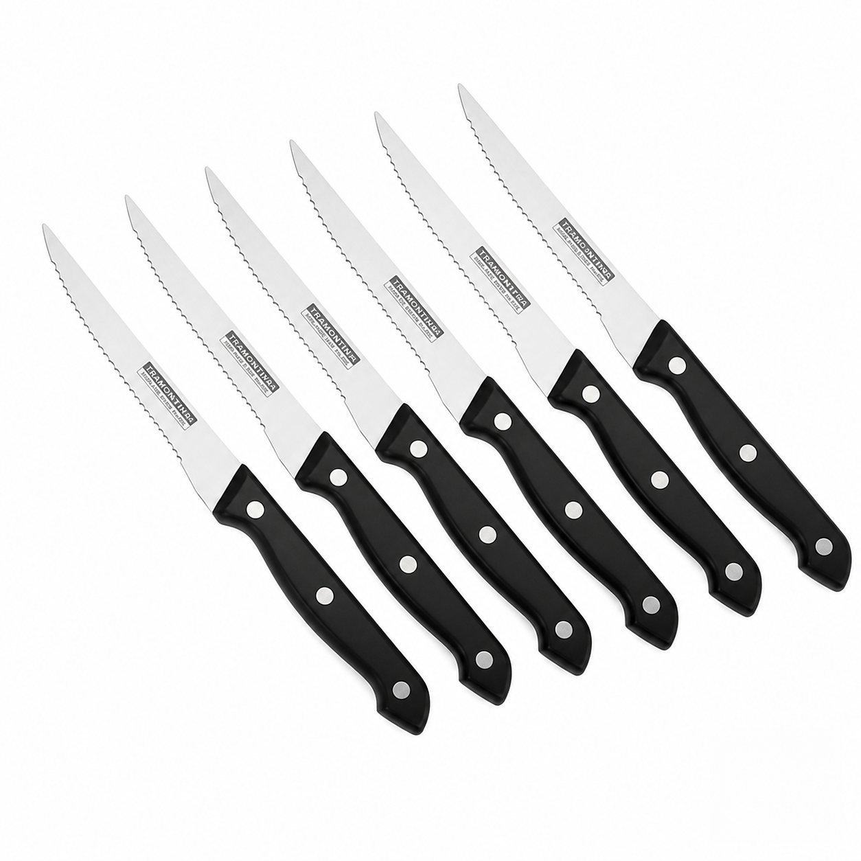 Juego de 6 cuchillos dentados para carne Volza - Mangos negros con triple remache