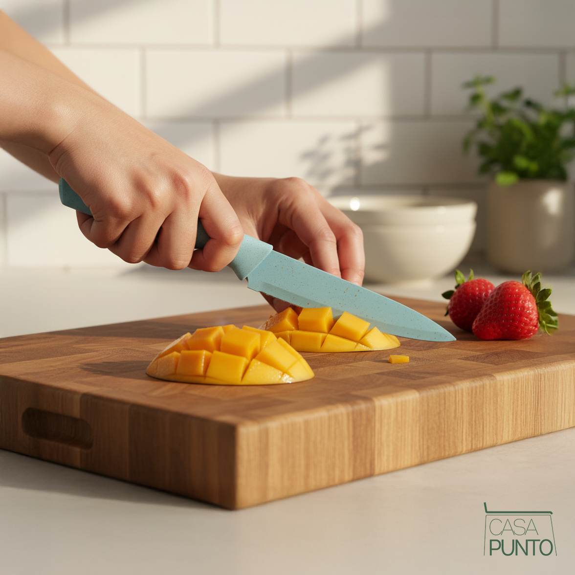 Juego de cuchillos de paja de trigo Turbo de 6 piezas, coloridos con afilador y estuche