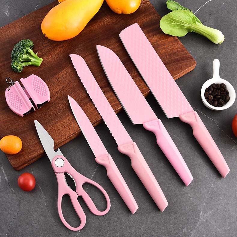 Juego de cuchillos con diseño de diamantes Linda de 6 piezas - Paja de trigo con afilador