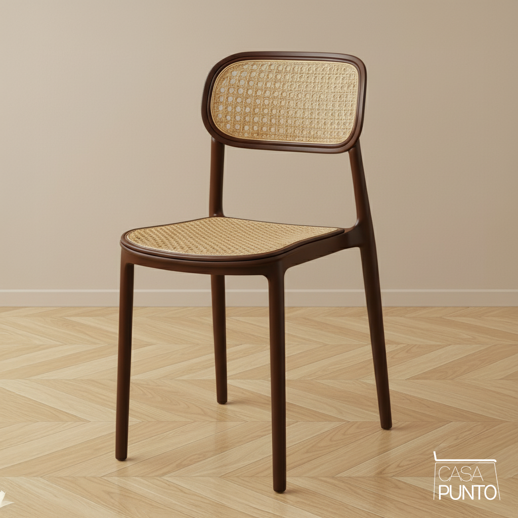 Silla de comedor apilable Dina - Con respaldo de ratán