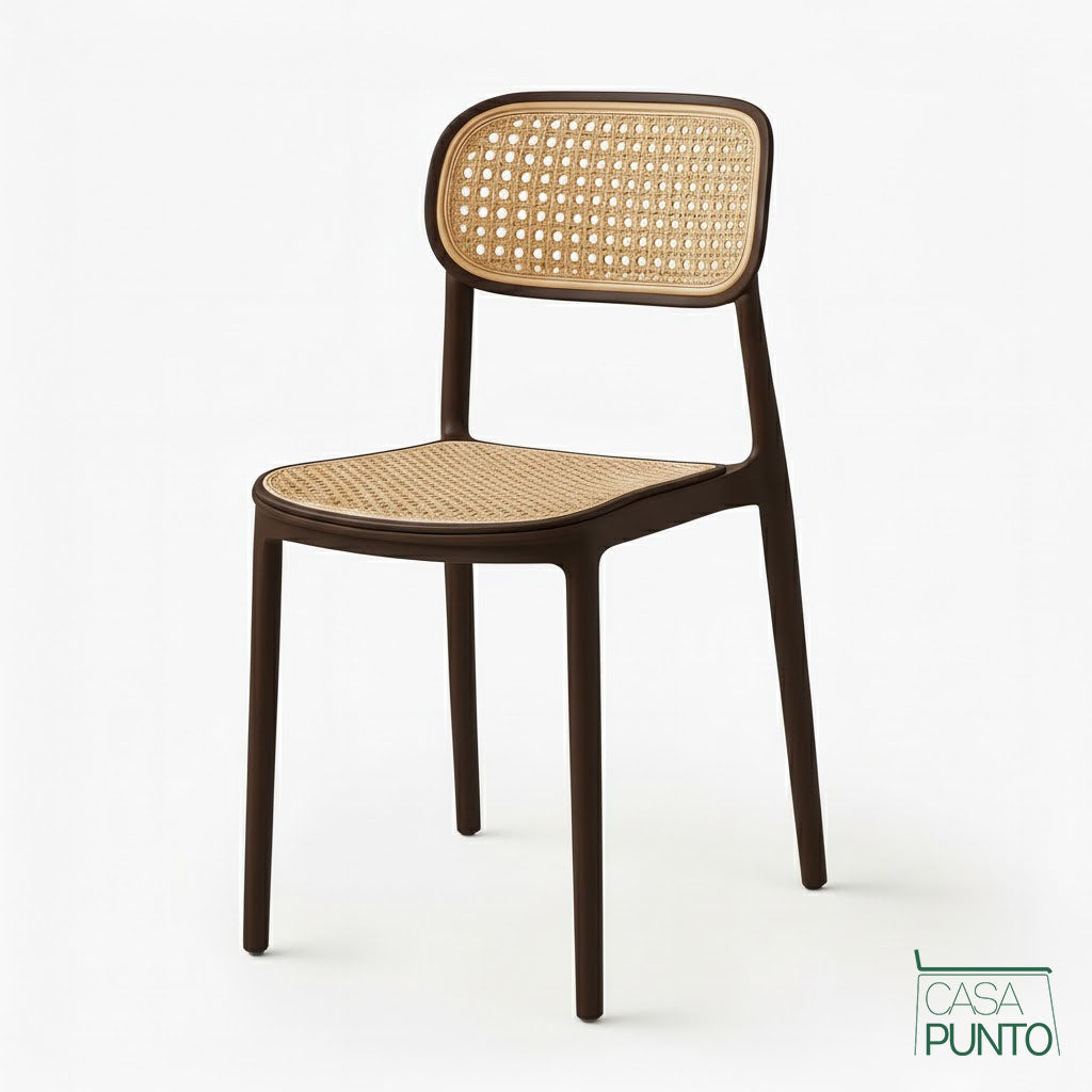 Silla de comedor apilable Dina - Con respaldo de ratán