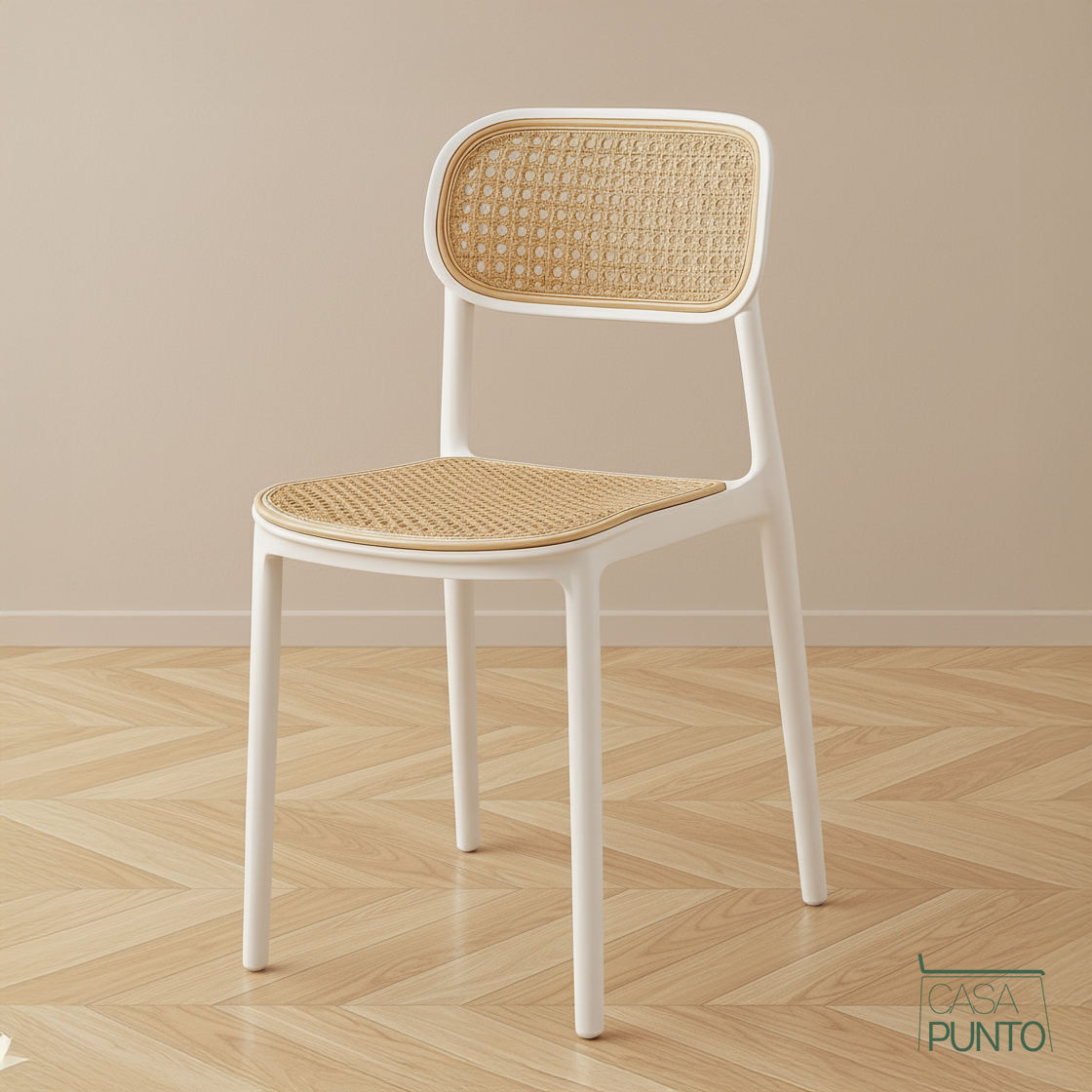 Silla de comedor apilable Dina - Con respaldo de ratán