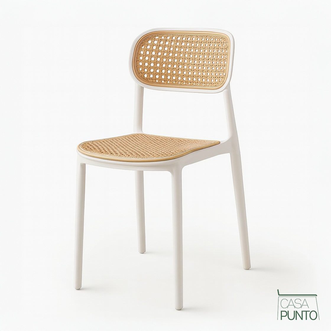 Silla de comedor apilable Dina - Con respaldo de ratán