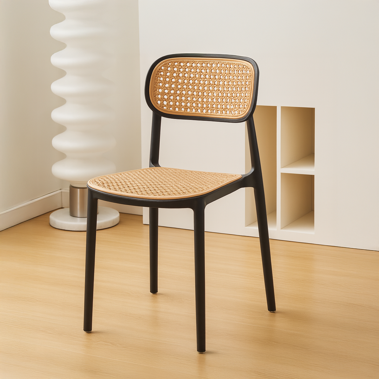 Silla de comedor apilable Dina - Con respaldo de ratán