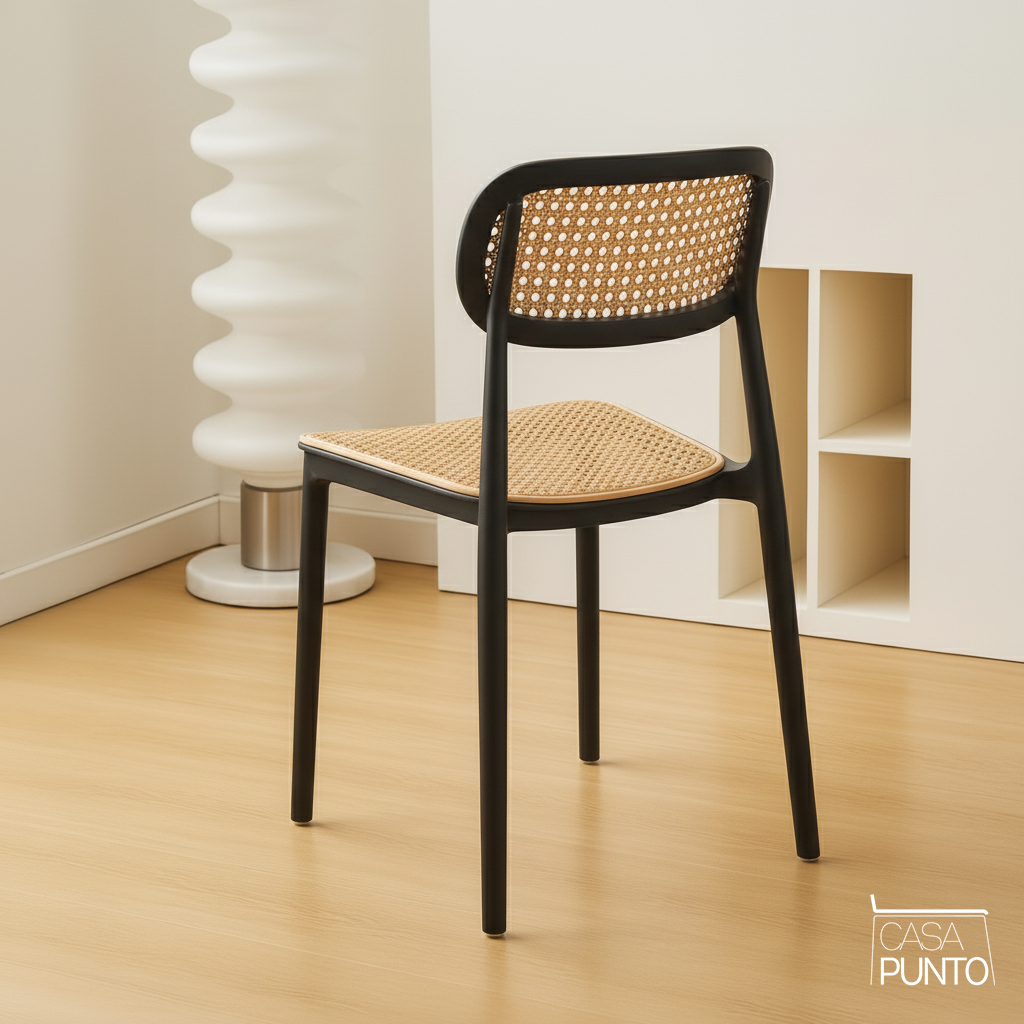 Silla de comedor apilable Dina - Con respaldo de ratán