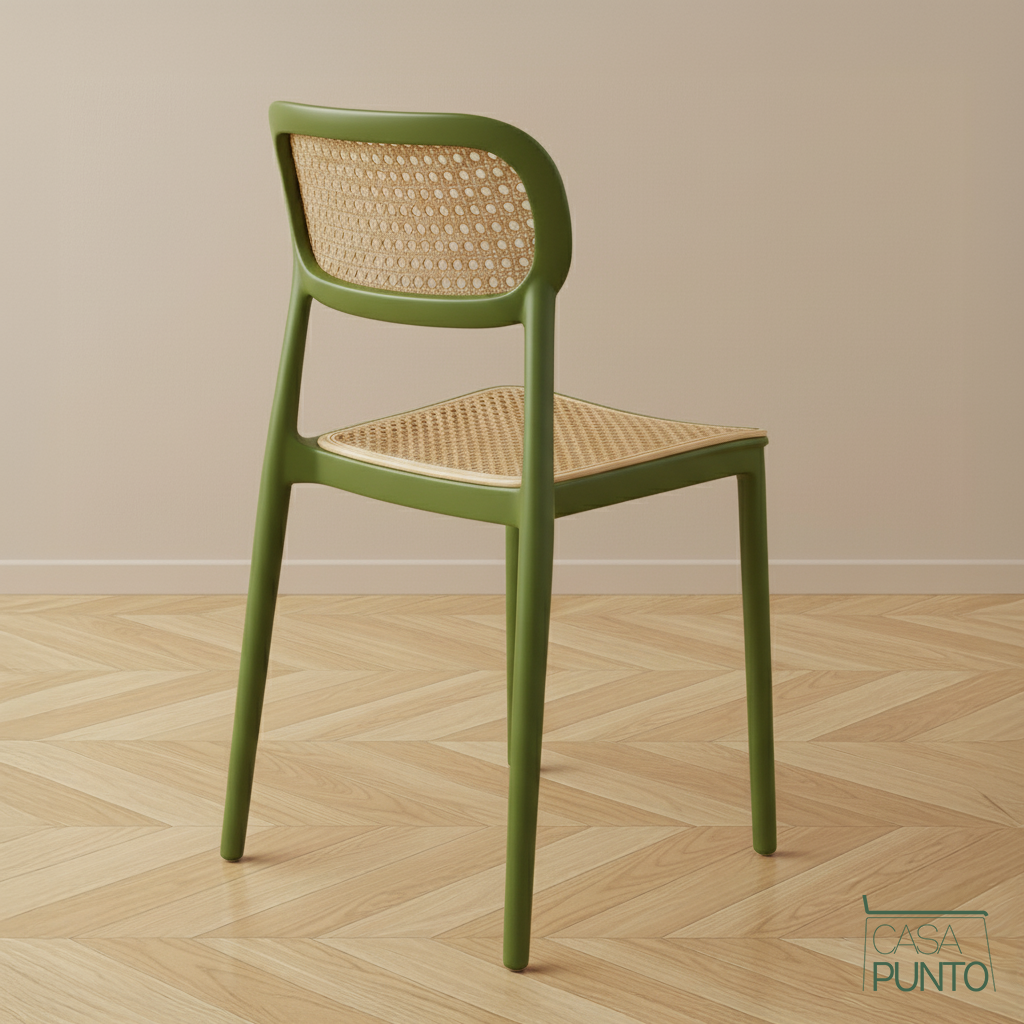 Silla de comedor apilable Dina - Con respaldo de ratán