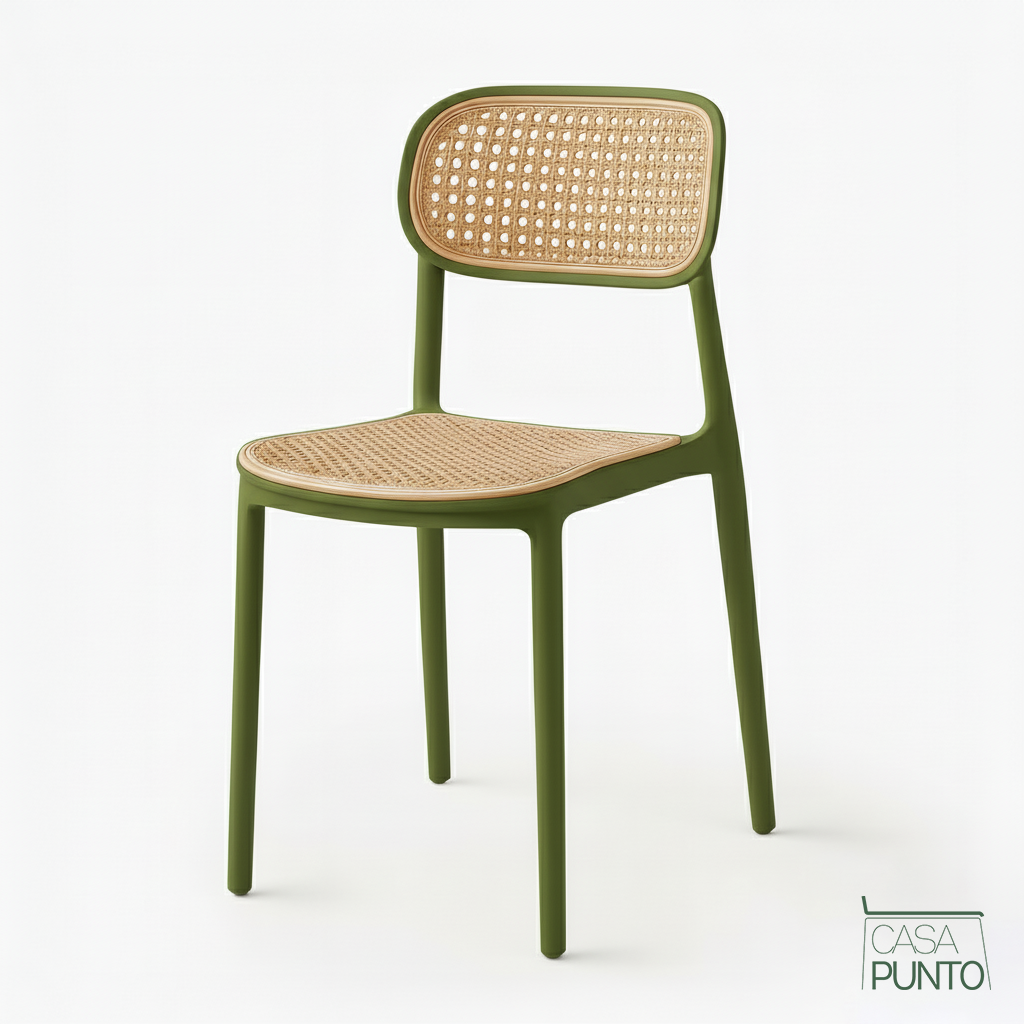 Silla de comedor apilable Dina - Con respaldo de ratán