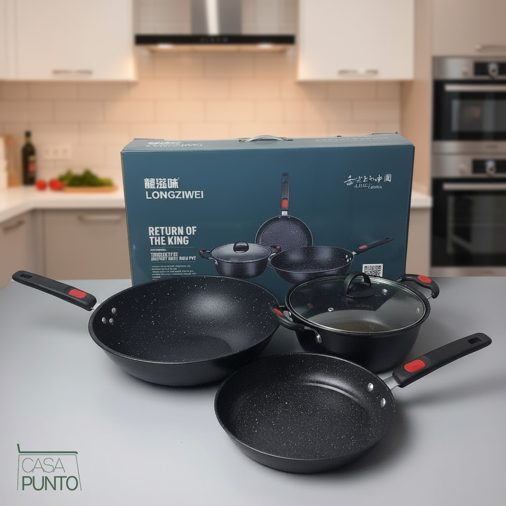 Hermina Juego de utensilios de cocina antiadherentes Maifan Stone de 3 piezas