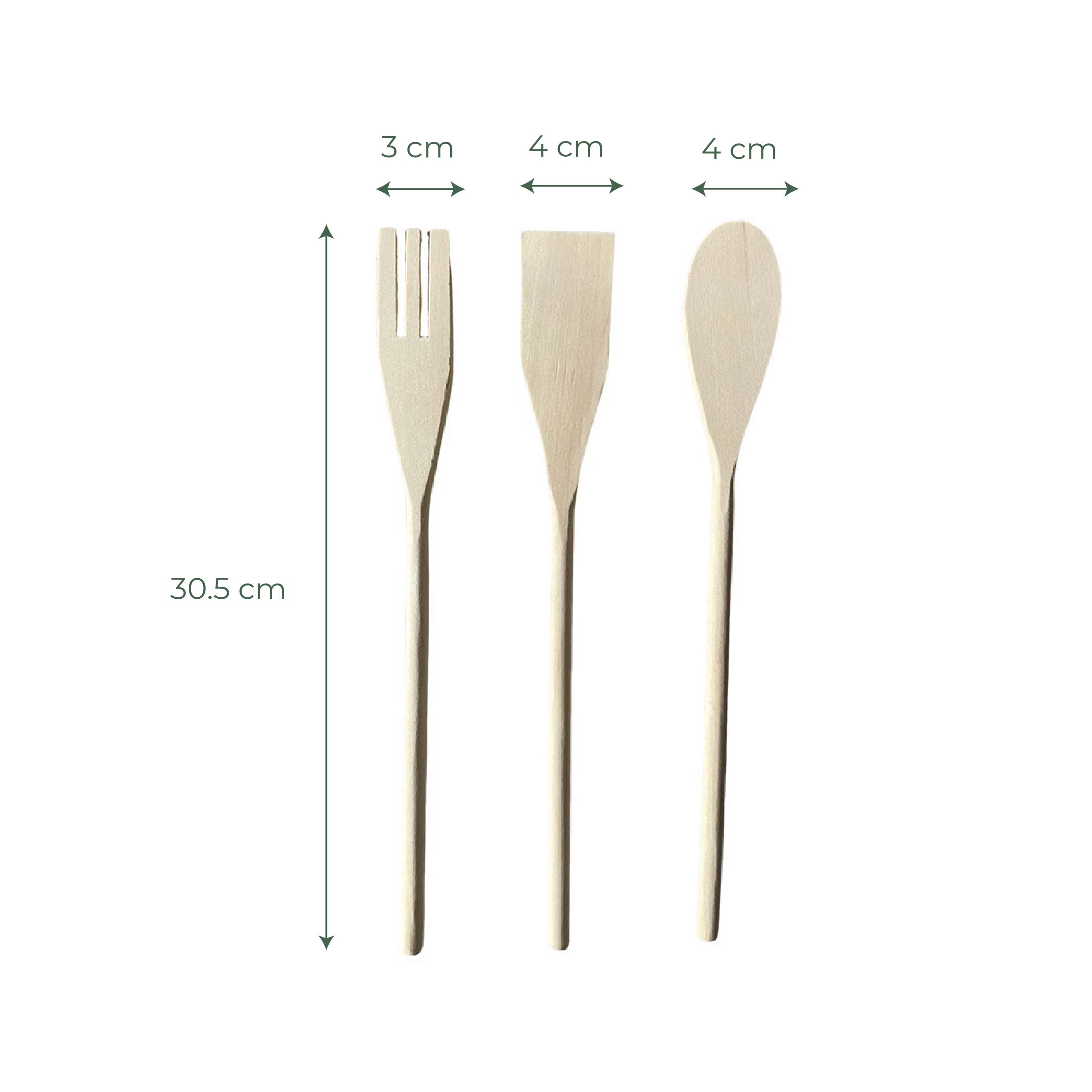 Juego de utensilios de cocina de madera de arce de 3 piezas Diego: cuchara, espátula y tenedor