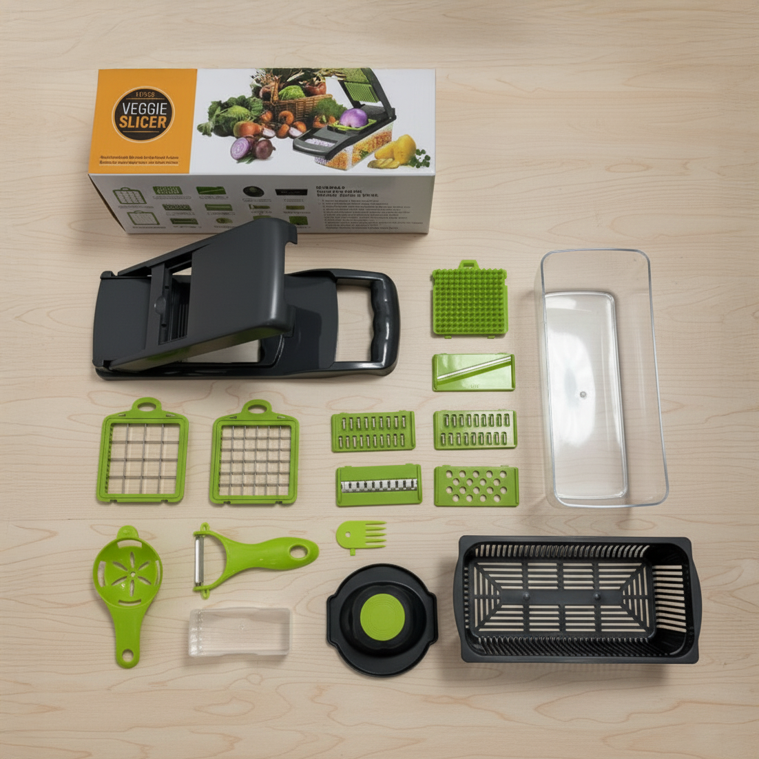 Picadora de verduras multifuncional Jaws 14 en 1 - Rebanadora de acero inoxidable con recipiente