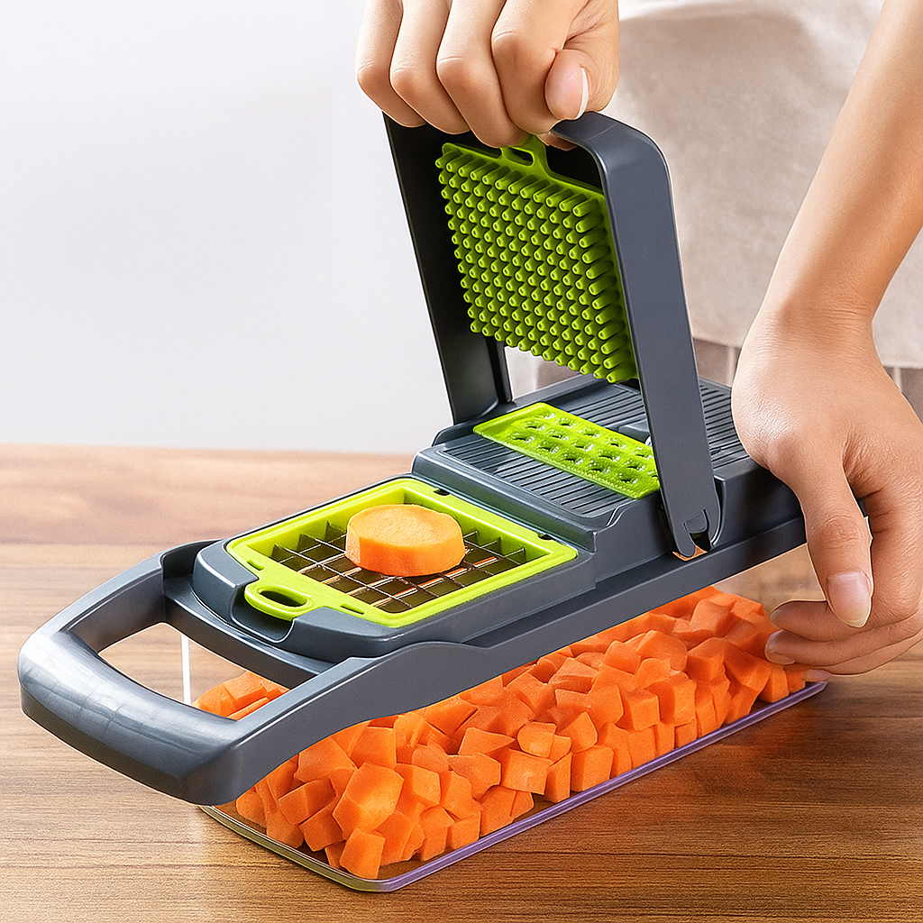 Picadora de verduras multifuncional Jaws 14 en 1 - Rebanadora de acero inoxidable con recipiente