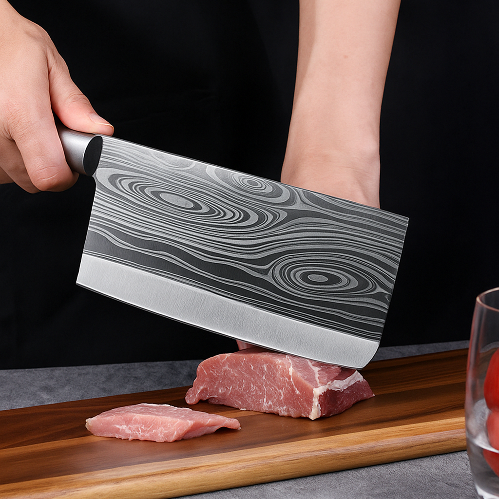 Juego de cuchillos con diseño de Damasco Yomo de 6 piezas, acero profesional con bloque de madera