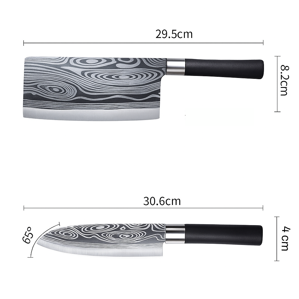 Juego de cuchillos con diseño de Damasco Yomo de 6 piezas, acero profesional con bloque de madera