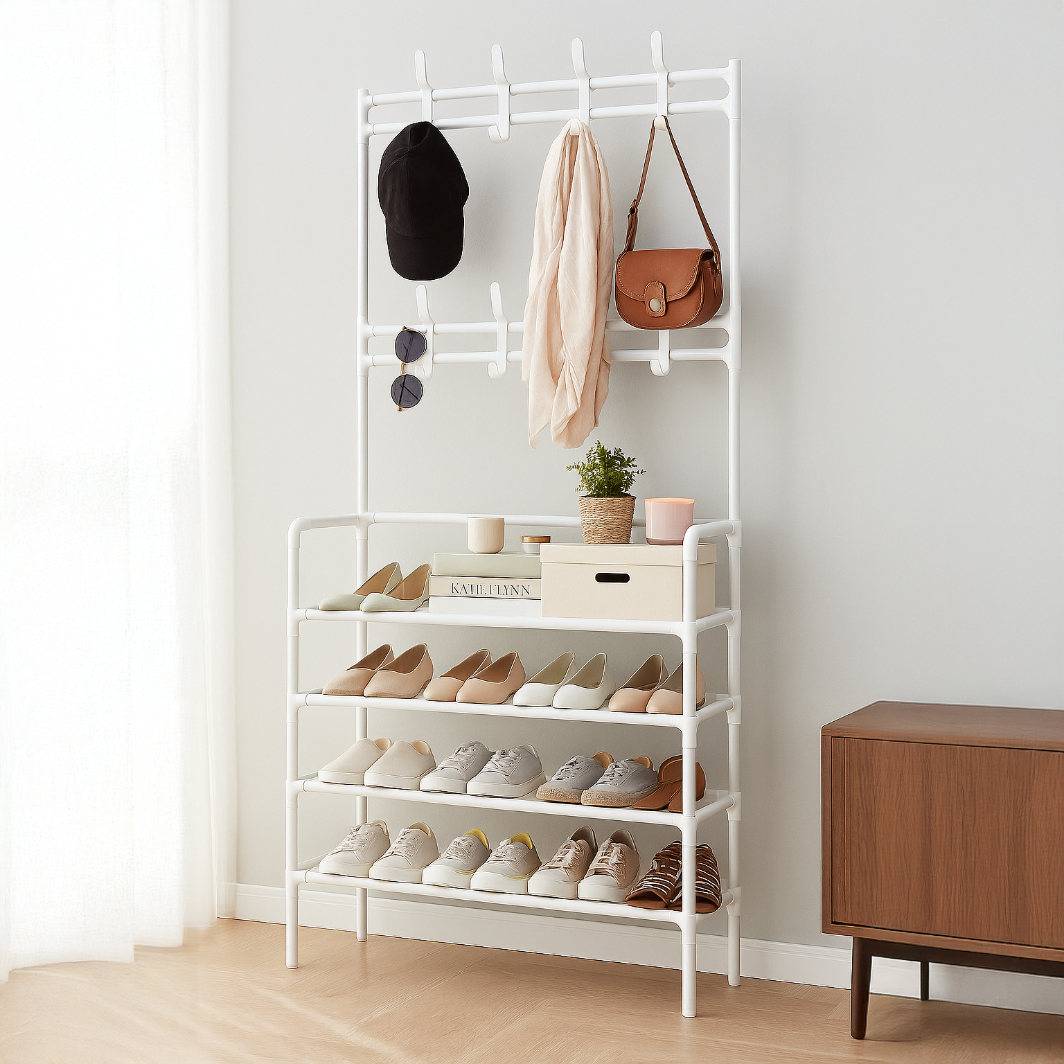 Organizador de entrada de 4 niveles Elda - Estante con almacenamiento para zapatos