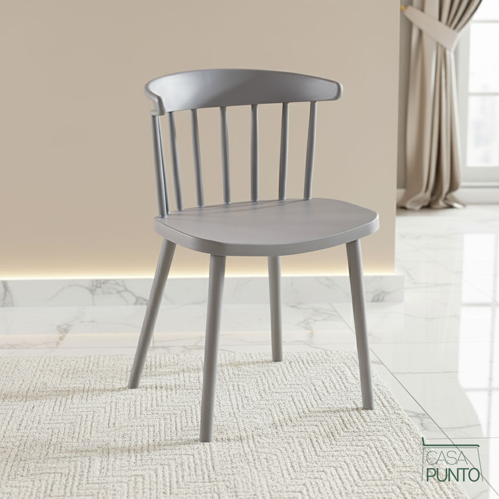 Silla de comedor nórdica Koryn - Plástico apilable con respaldo de eje