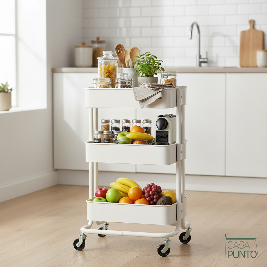 Carrito utilitario con ruedas de 3 niveles Ulla - Organizador de almacenamiento con ruedas