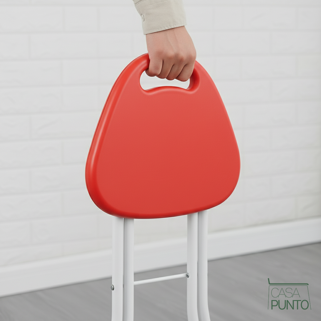 Taburete plegable Josh - Taburete compacto de 4 patas con asa