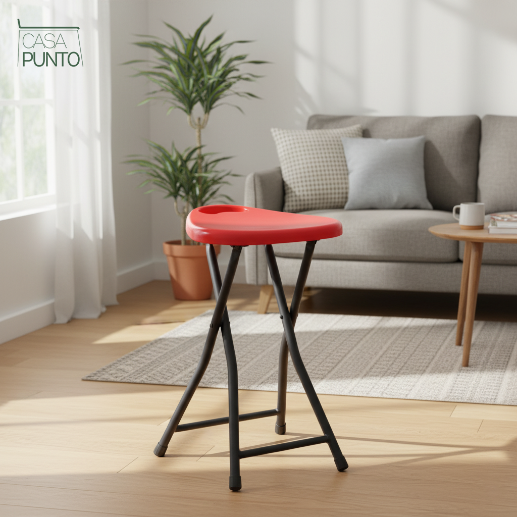 Taburete plegable Josh - Taburete compacto de 4 patas con asa