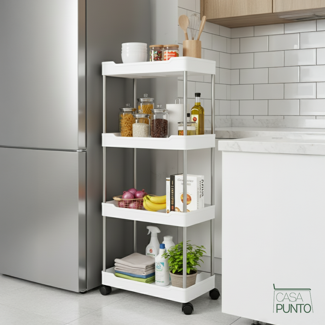 Carro utilitario rodante de 4 niveles Tilly - Organizador de almacenamiento delgado