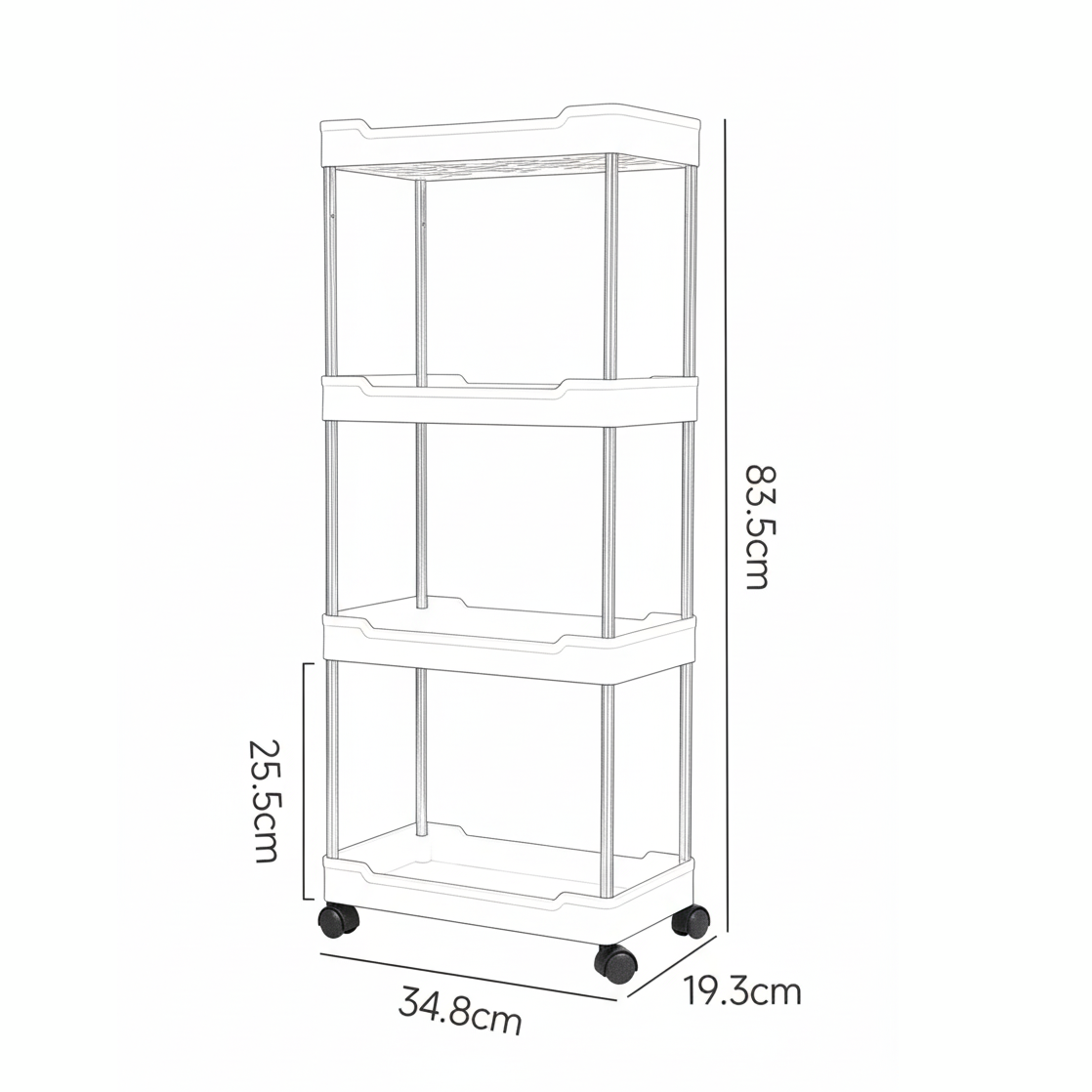 Carro utilitario rodante de 4 niveles Tilly - Organizador de almacenamiento delgado