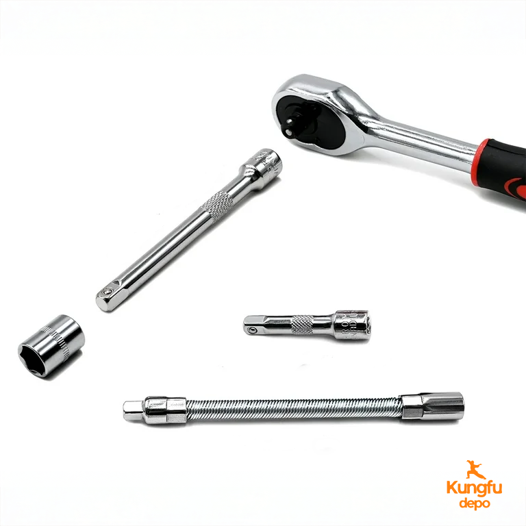 Kit de herramientas Chris de 46 piezas con llave de tubo y trinquete - Juego de acero al carbono